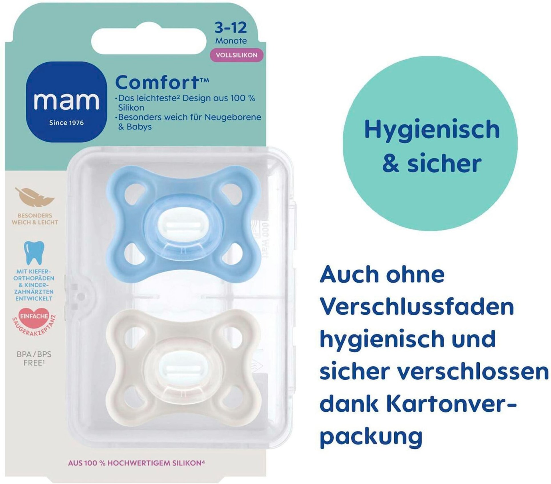 Mam 2er-Pack Schnuller Comfort Silikon 3-12M