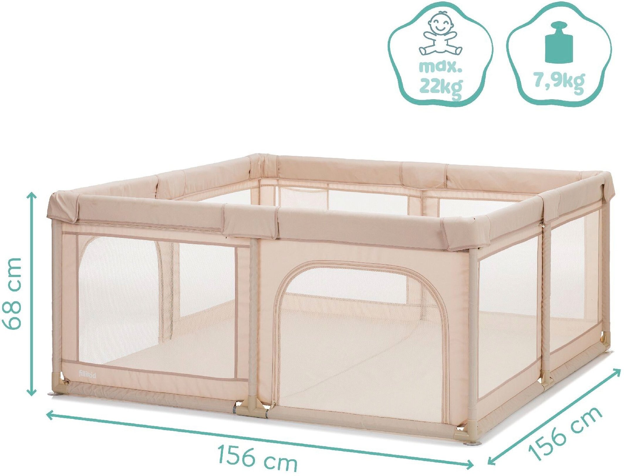 Fillikid Laufgitter Malta mit Boden 150x150 cm