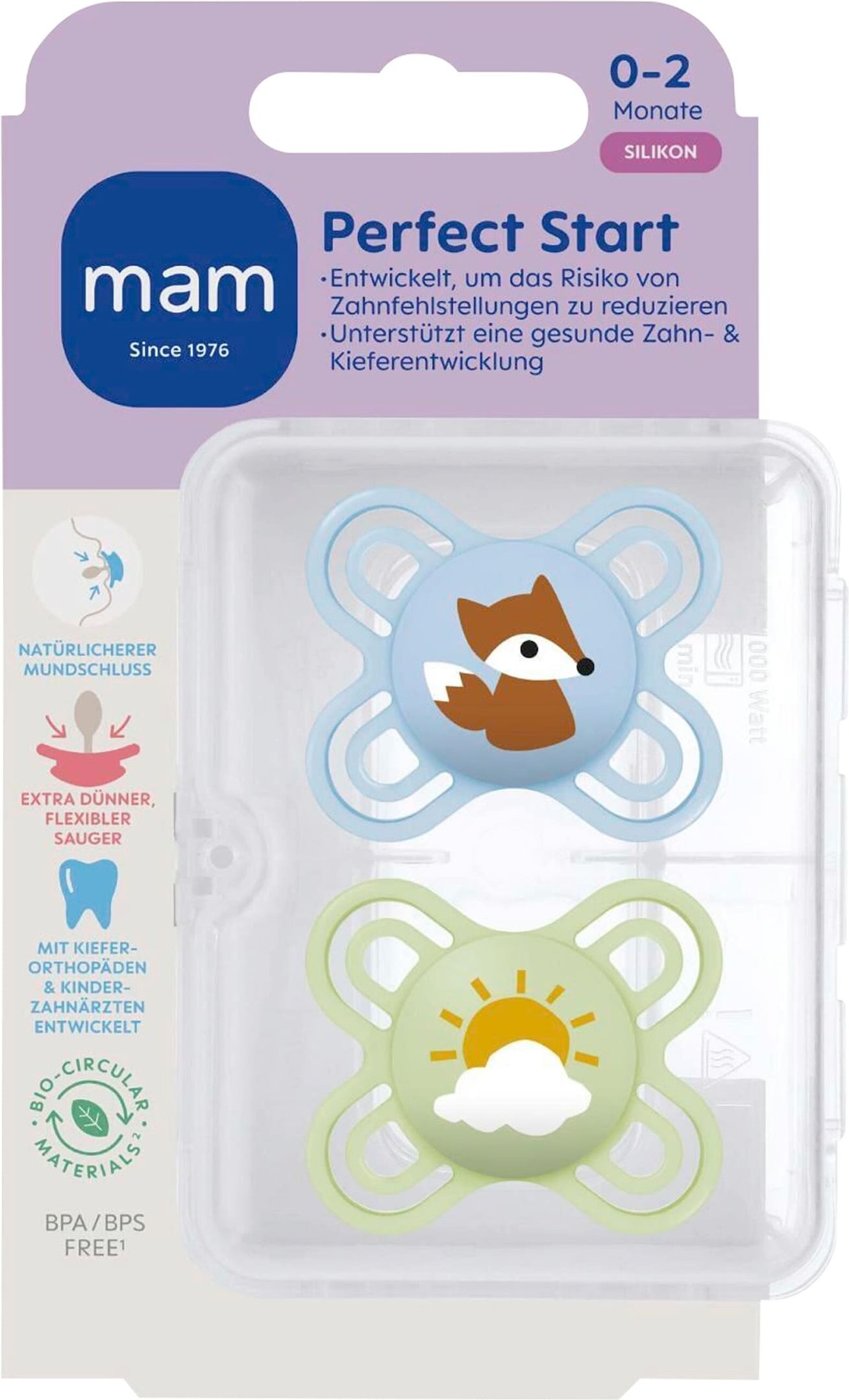 Mam 2er-Pack Schnuller Perfect Start Silikon, 0-2M