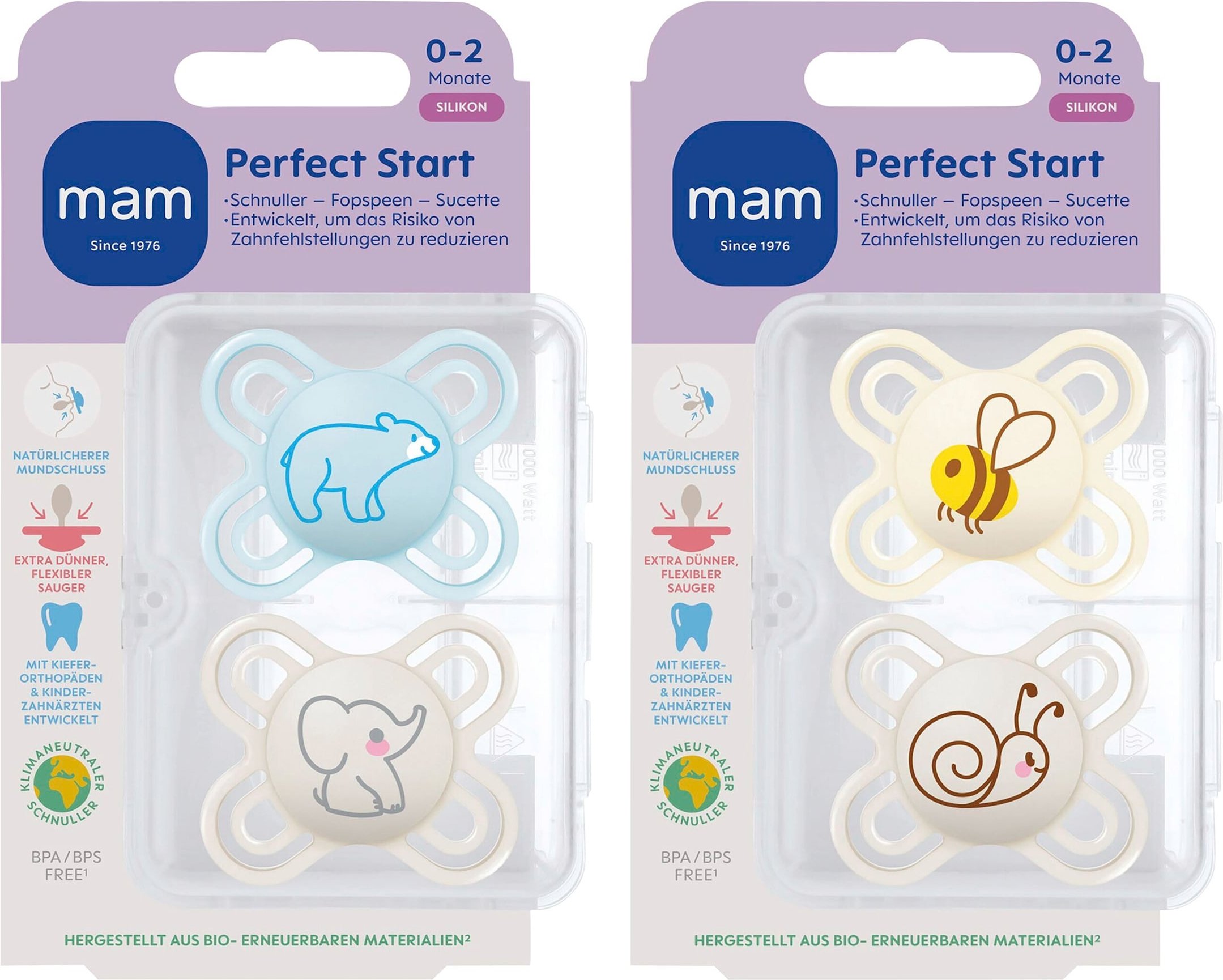 Mam 4er-Pack Schnuller Perfect Start Silikon, 0-2 M