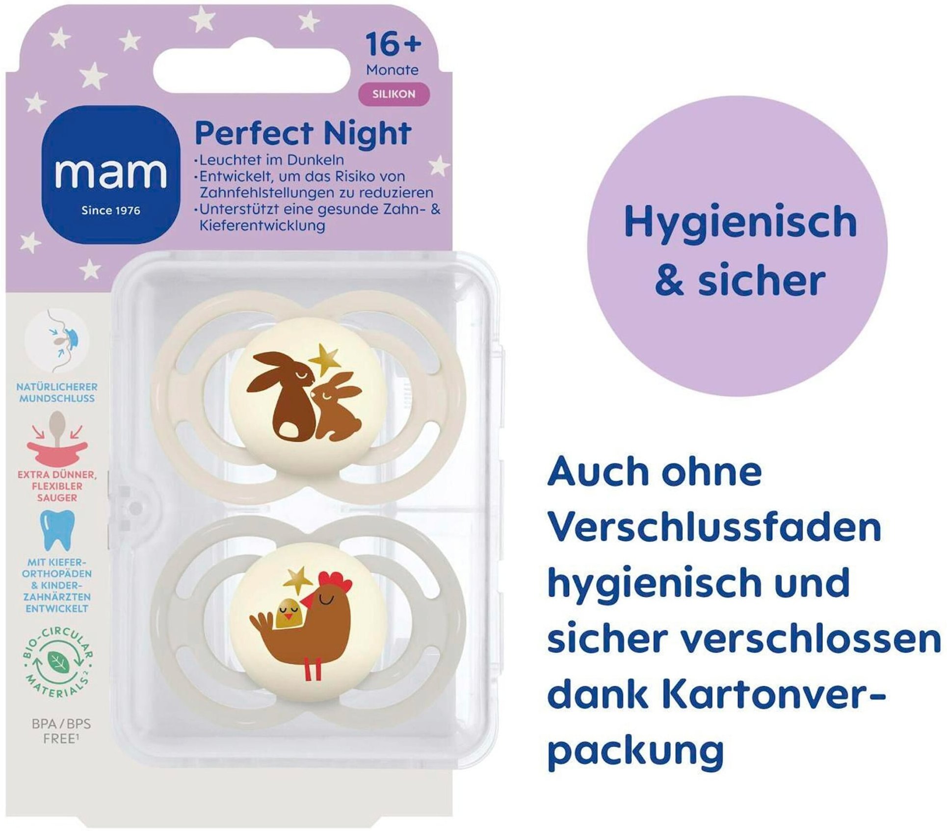 Mam 2er-Pack Schnuller Perfect Night Silikon, ab 16M