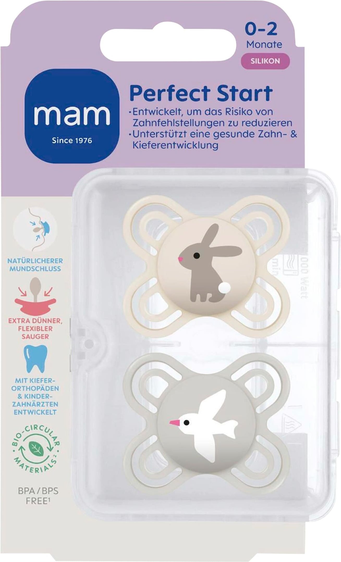 Mam 2er-Pack Schnuller Perfect Start Silikon, 0-2M