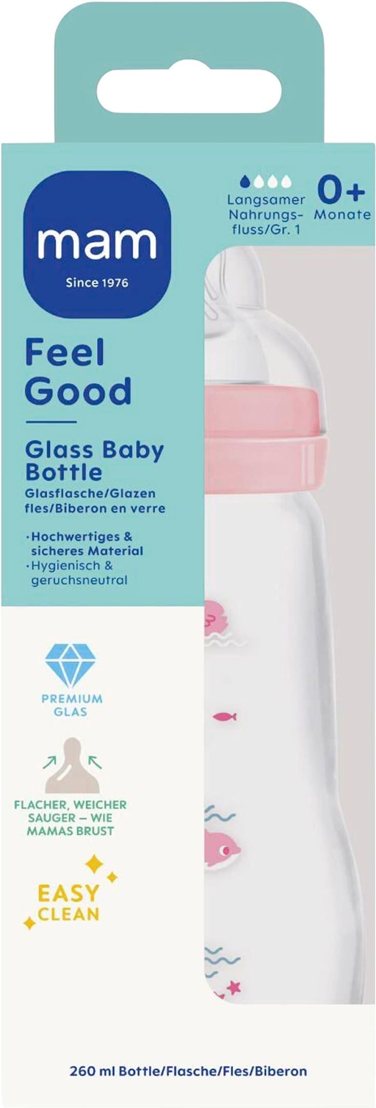 Mam Babyflasche Feel Good matt, Glas, 260 ml, ab 0M