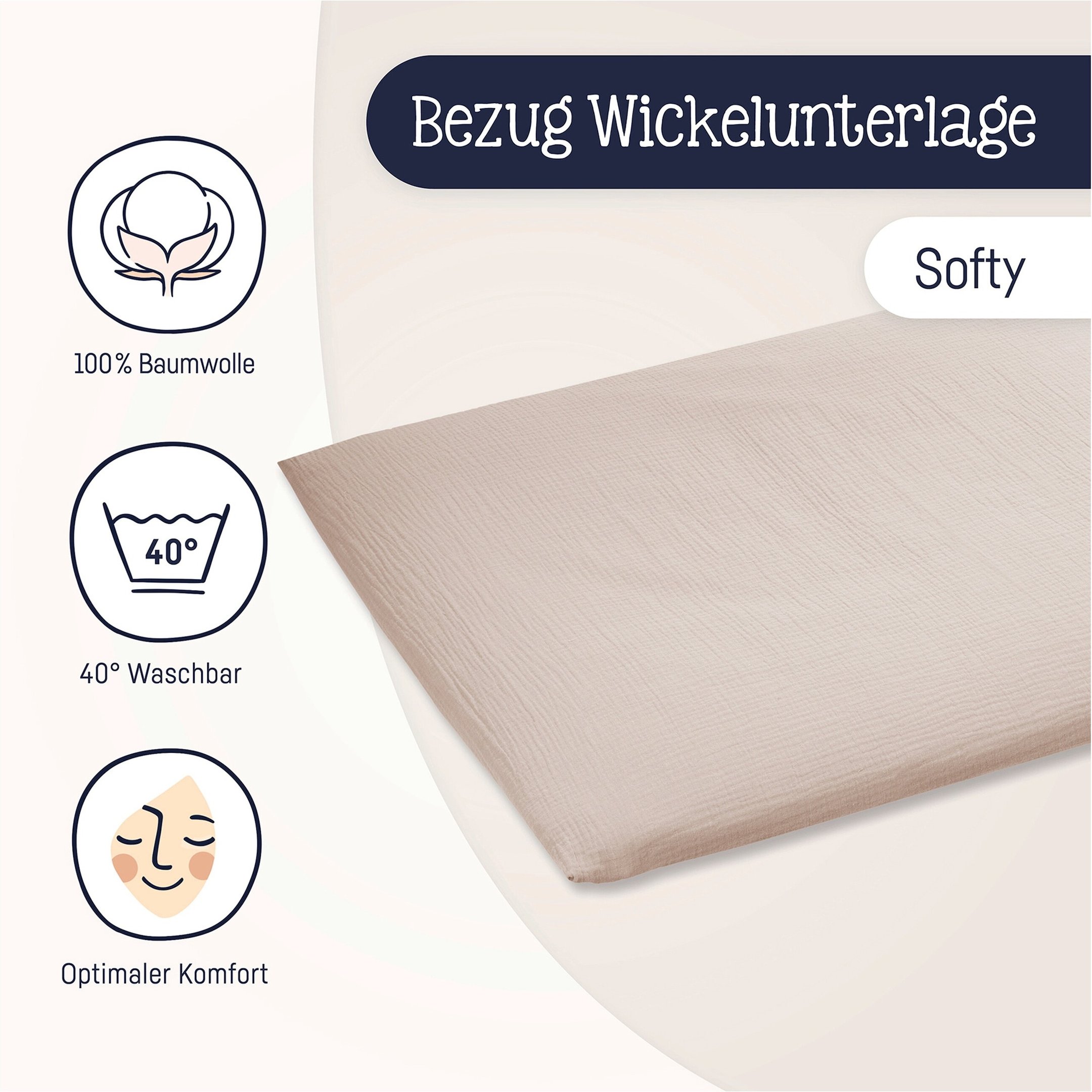 Julius Zöllner Wickelauflagenbezug Terra Musselin 75x85 cm