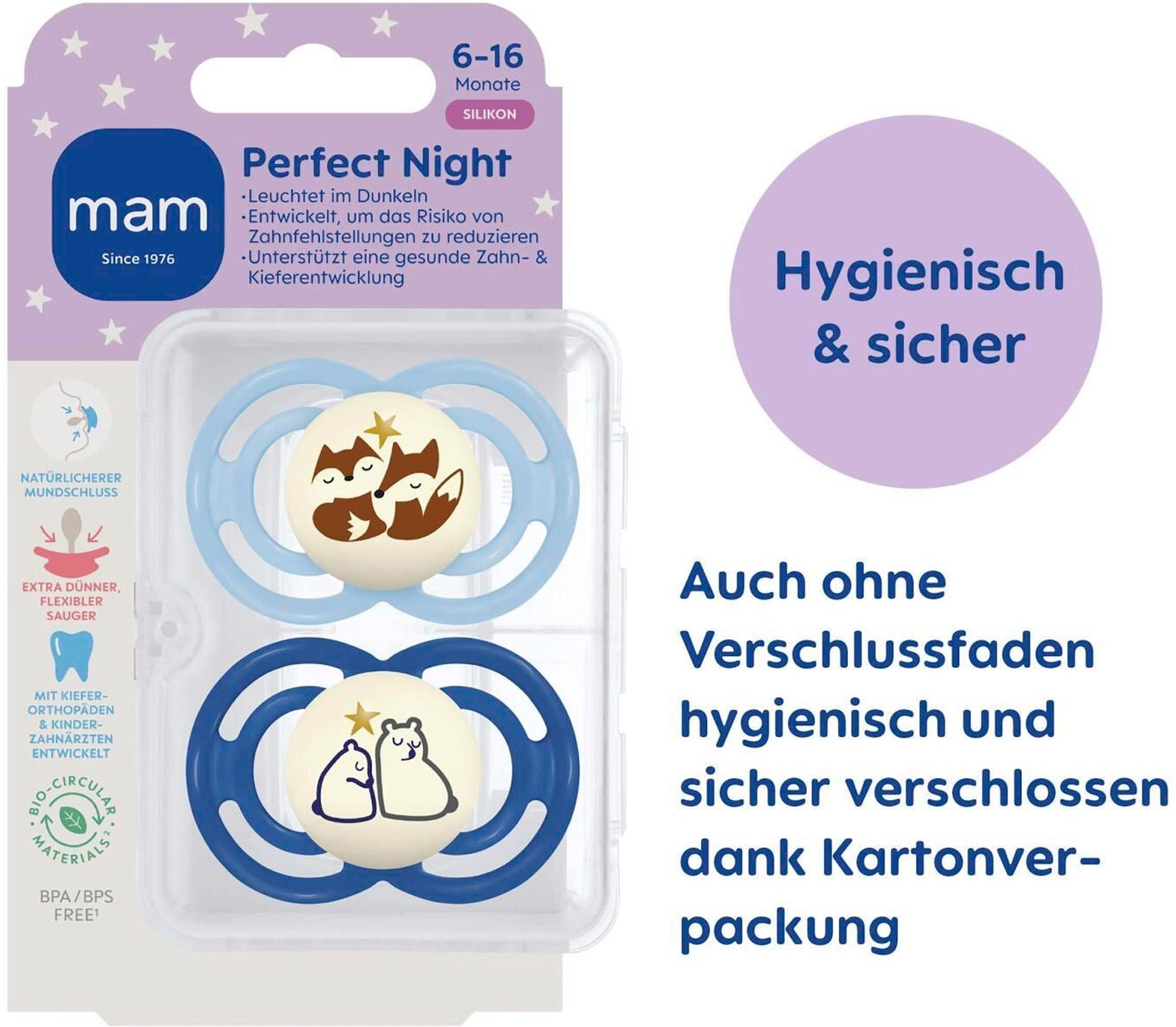 Mam 2er-Pack Schnuller Perfect Night Silikon, 16+ M