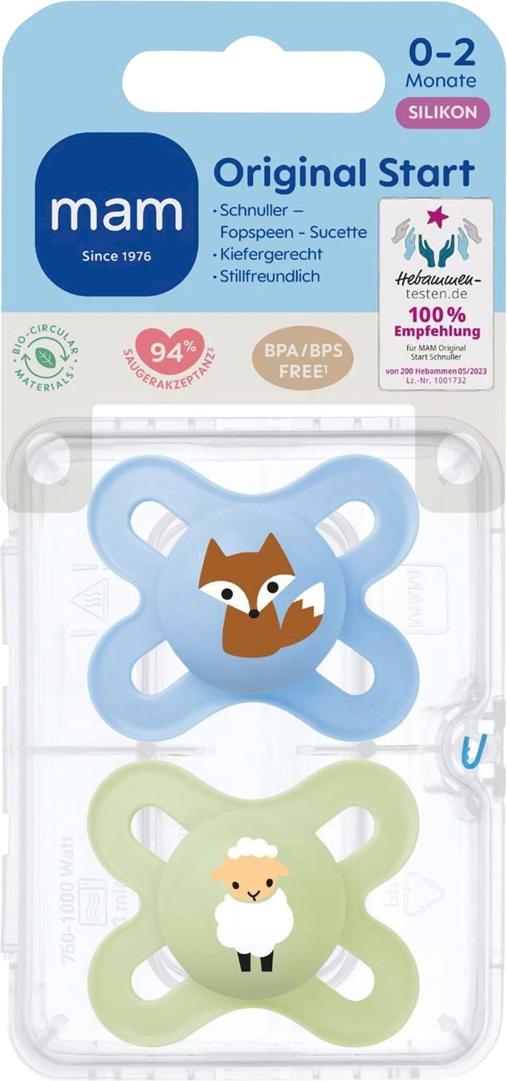 Mam 2er-Pack Schnuller Original Start Silikon, 0-2M