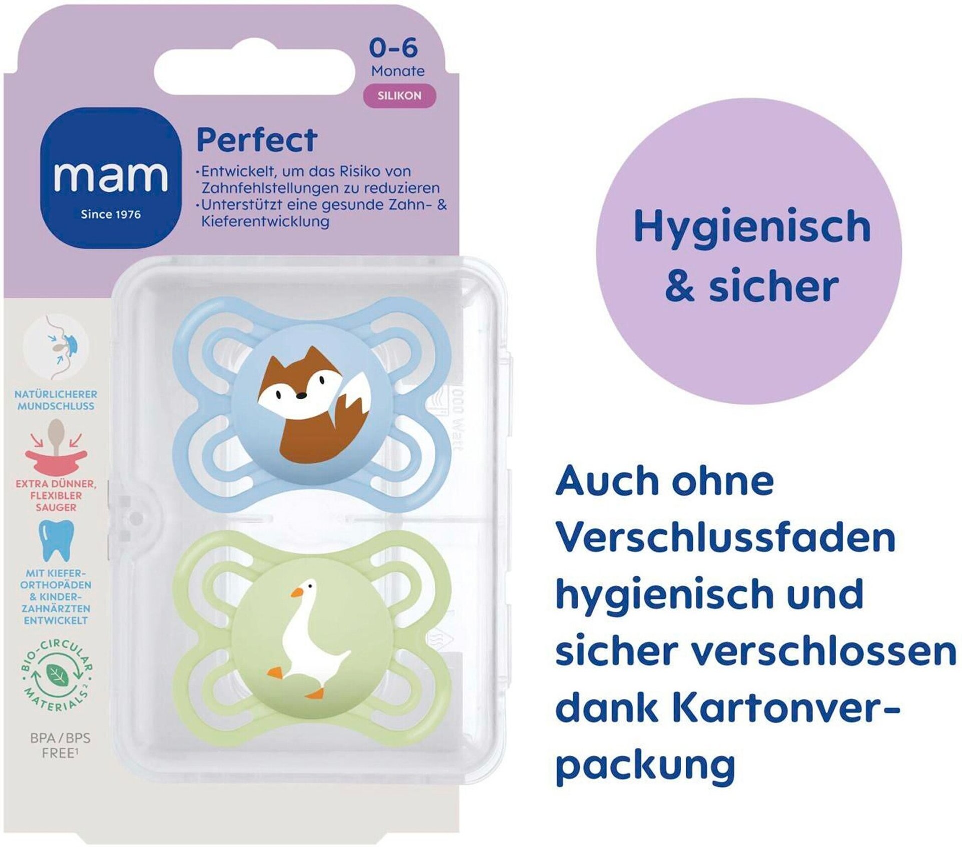 Mam 2er-Pack Schnuller Perfect Silikon, 0-6M