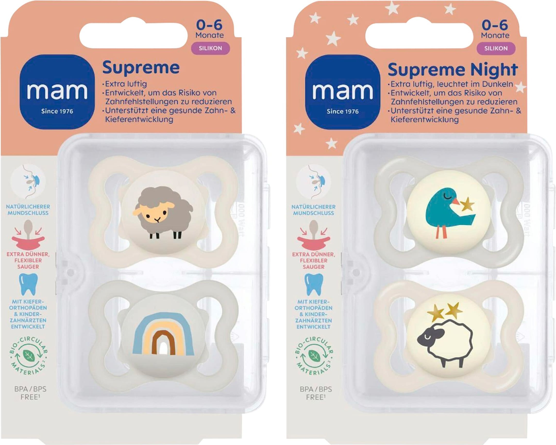 Mam 4er-Pack Schnuller Supreme Day+Night Silikon, 0-6 M