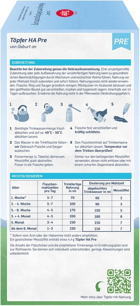Töpfer Bundle 3er Pack Anfangsmilch HA Pre, 600g