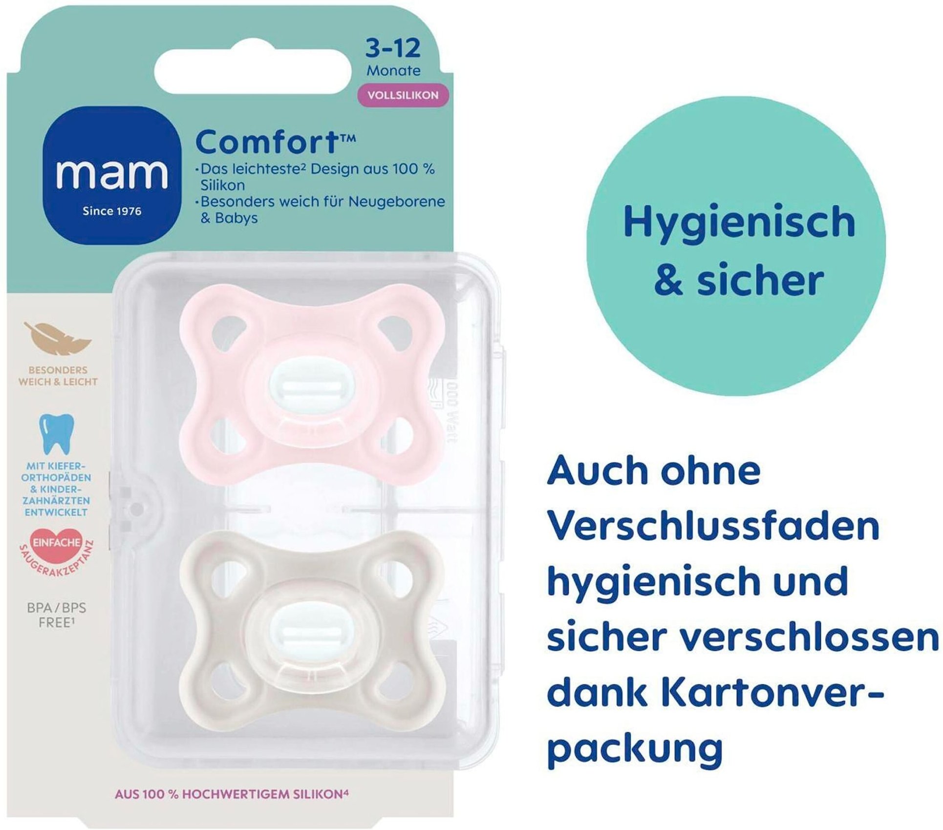 Mam 2er-Pack Schnuller Comfort Silikon 3-12M