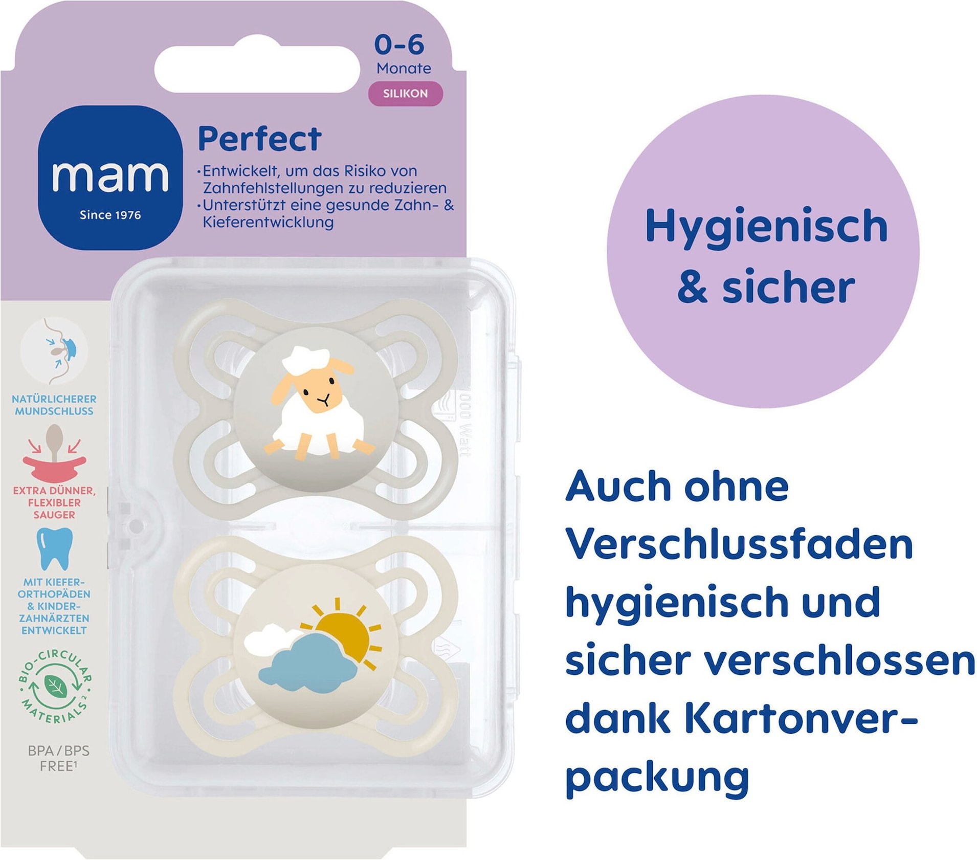 Mam 2er-Pack Schnuller Perfect Silikon, 0-6M