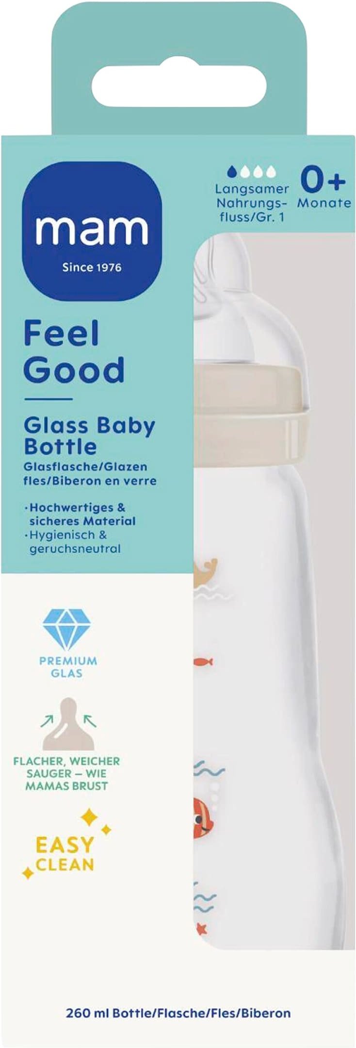 Mam Babyflasche Feel Good matt, Glas, 260 ml, ab 0M