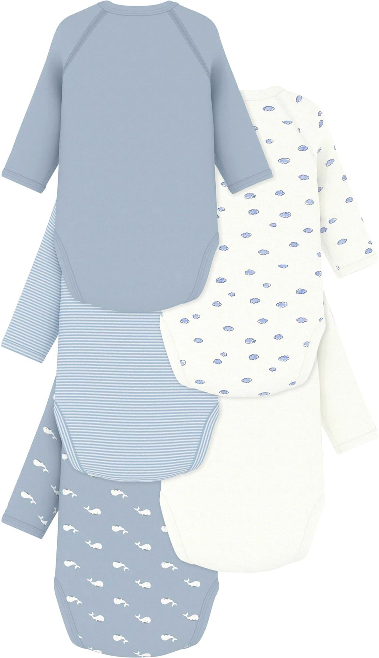 Petit Bateau 5er-Pack Wickelbodys langarm Wale Wolken