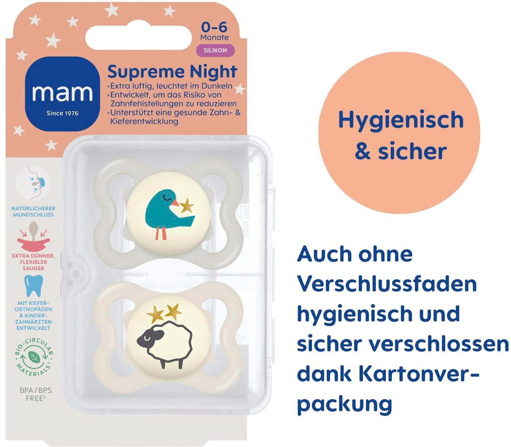 Mam 2er-Pack Schnuller Supreme Night Silikon, 0-6M