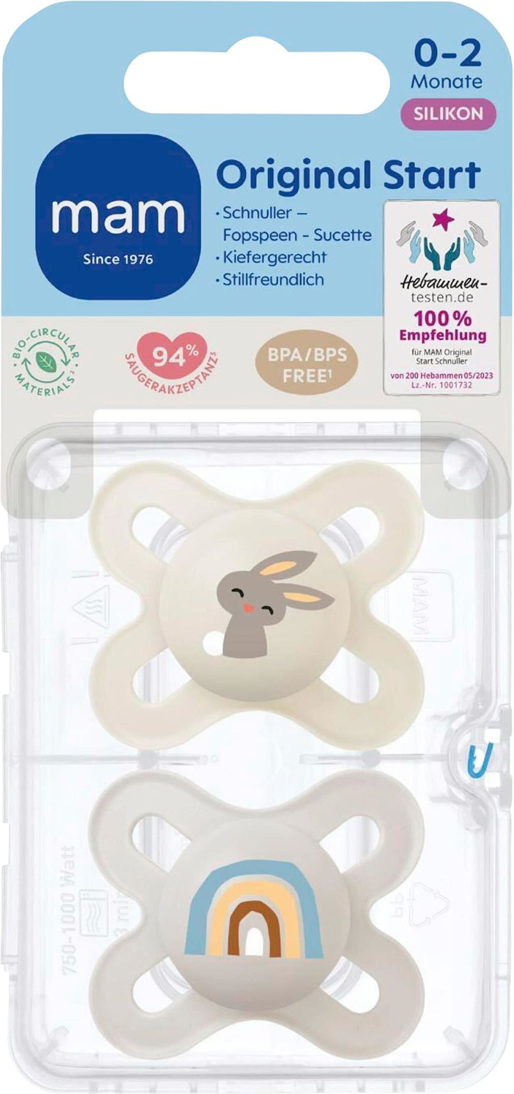 Mam 2er-Pack Schnuller Original Start Silikon, 0-2M