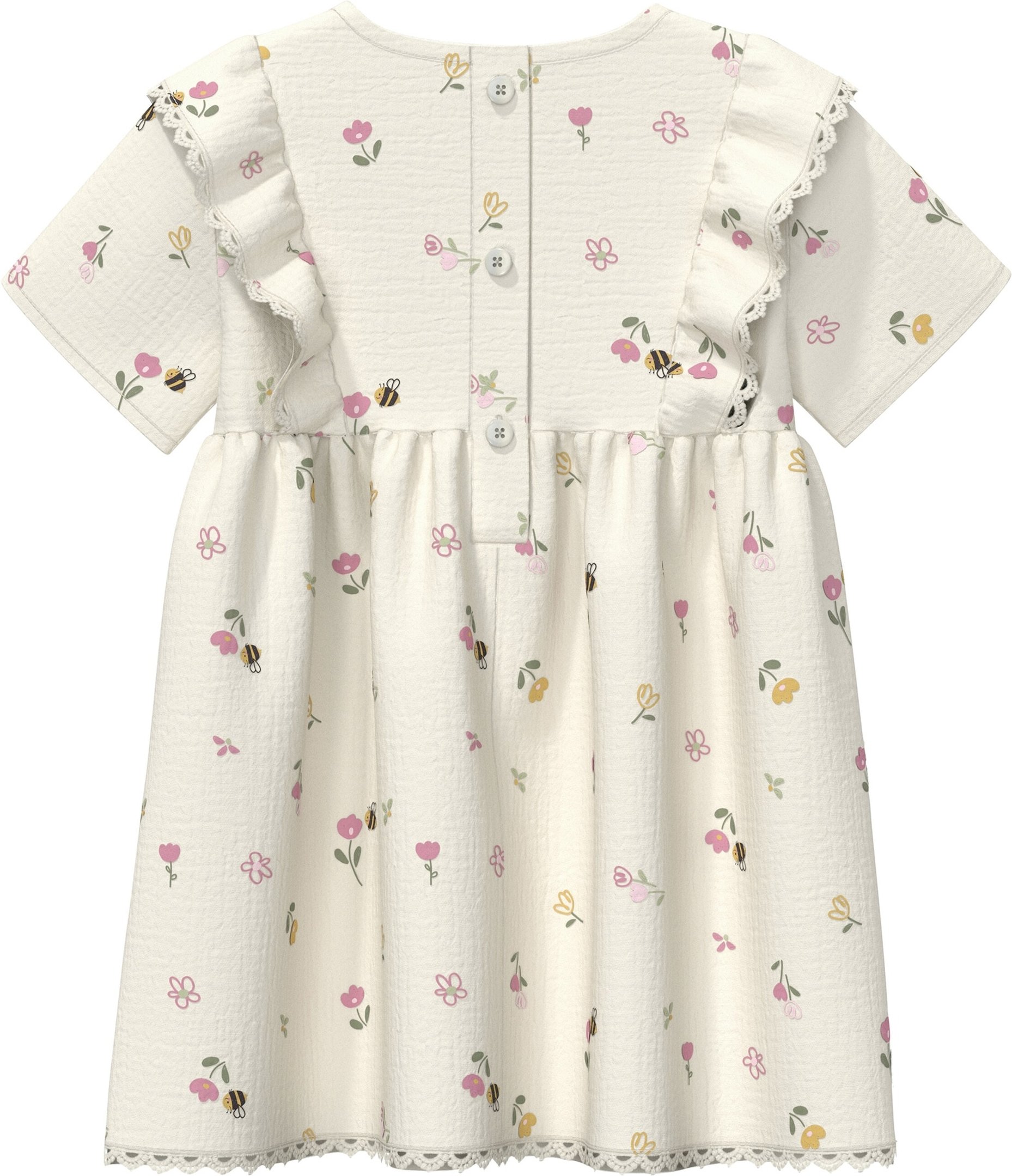 S.Oliver Musselin-Kleid kurzarm Blumen Bienen