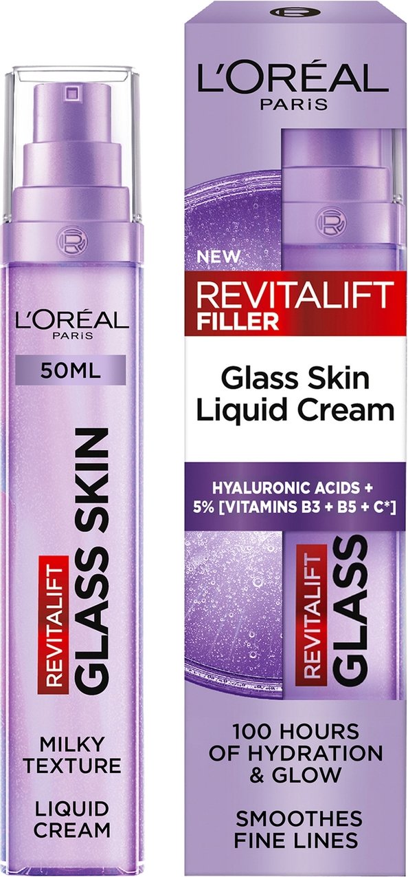 L'Oréal Paris Revitalift Filler Glass Skin Liquid Cream Face Moisturiser, 50ml
