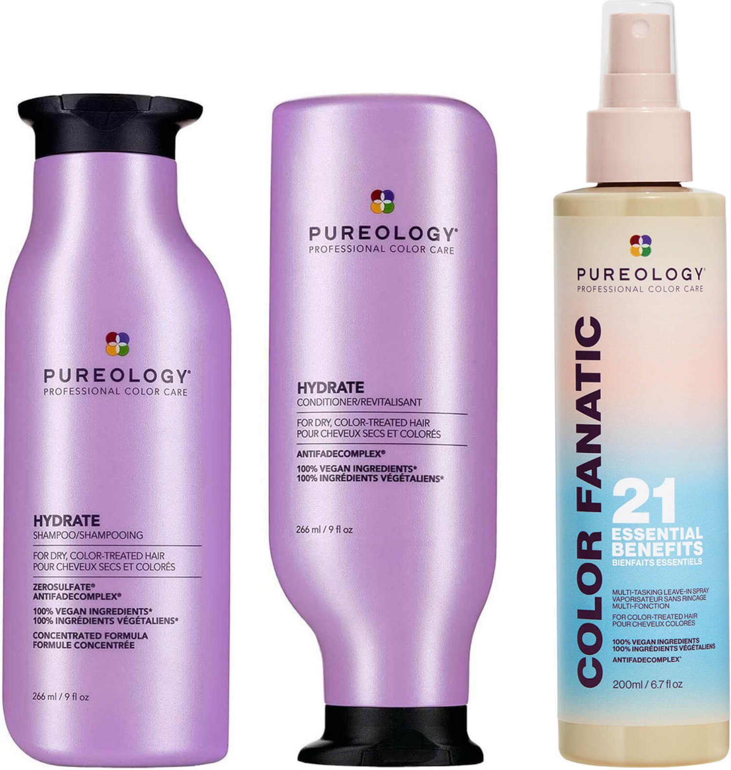 Thumbnail - Pureology Hydrate Shampoo, Conditioner and Color Fanatic Multi-Benefit Leave-in, Moisturising Bundle for Dry Hair