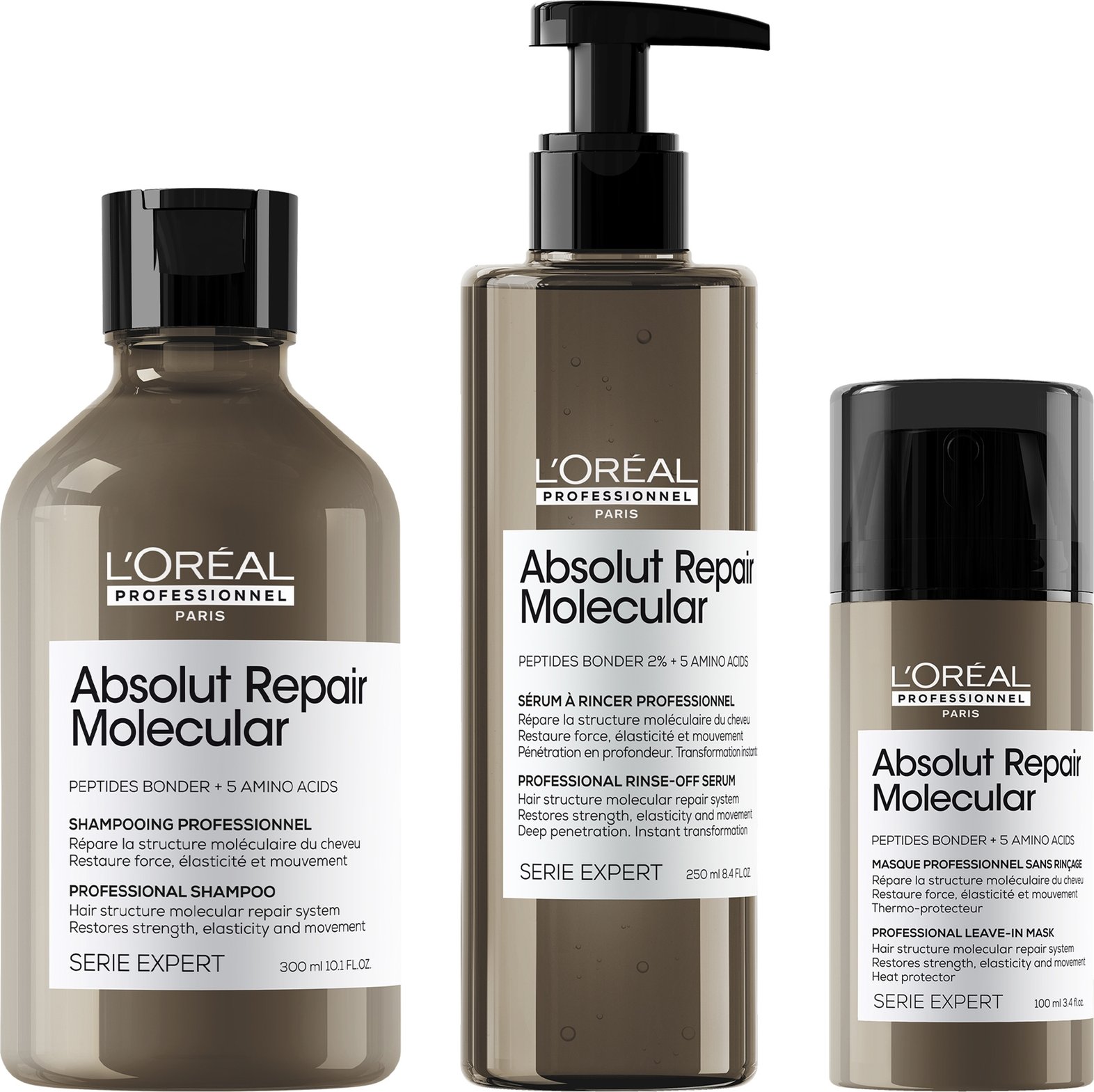 L'Oréal Professionnel Serie Expert Absolut Repair Molecular Shampoo, Rinse-off Serum and Mask Routine for Damaged Hair
