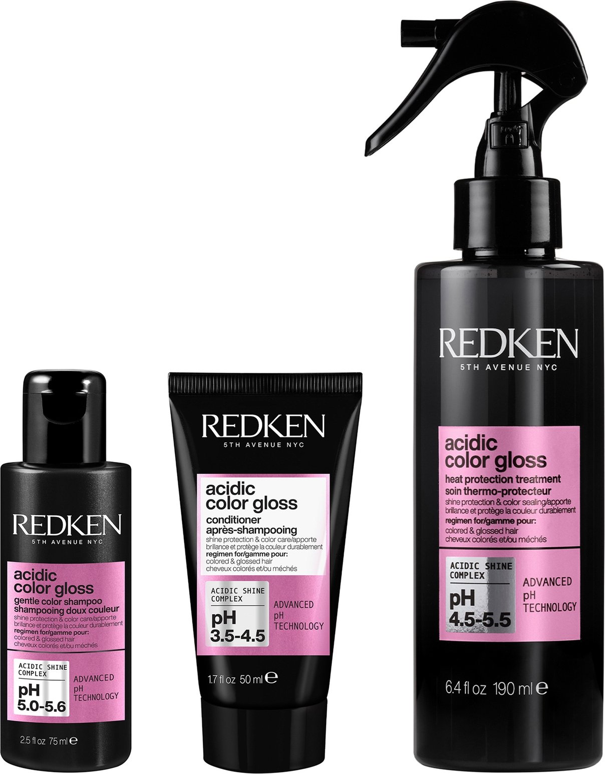 Redken Acidic Color Gloss Shampoo Mini 75ml, Conditioner Mini 50ml and Heat Protection Treatment 190ml