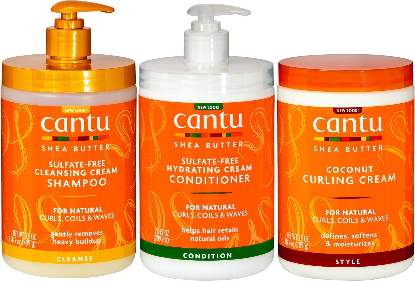 Cantu Shea Butter for Natural Hair Cleansing Cream Shampoo, Hydrating Cream Conditioner & Coconut Curling Cream Salon Si...