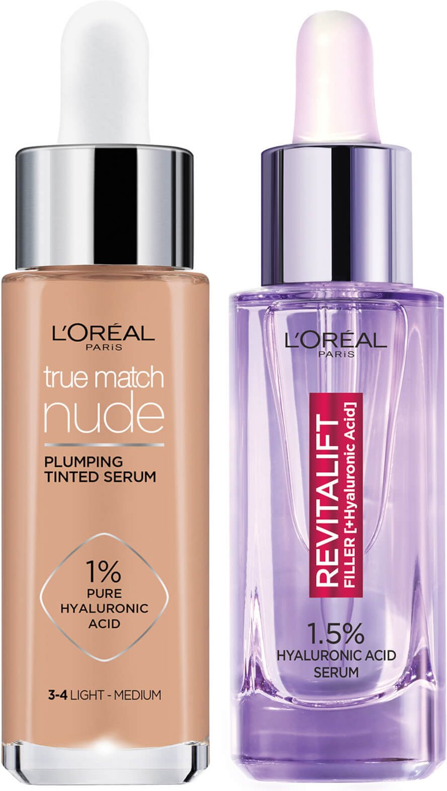 L'Oreal Paris Hyaluronic Acid Revitalift Filler Serum and True Match Tinted Serum Duo (Various Shades) - 3-4 Light Mediu...