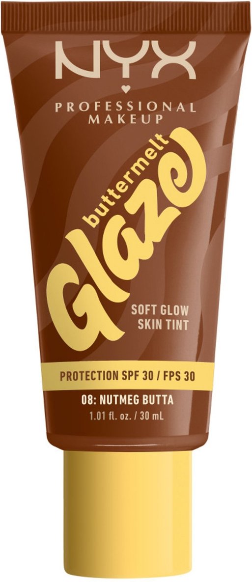 NYX Professional Makeup Buttermelt Glaze Soft Glow Skin Tint + SPF/FPS 30 Foundation (Various Shades) - Nutmeg