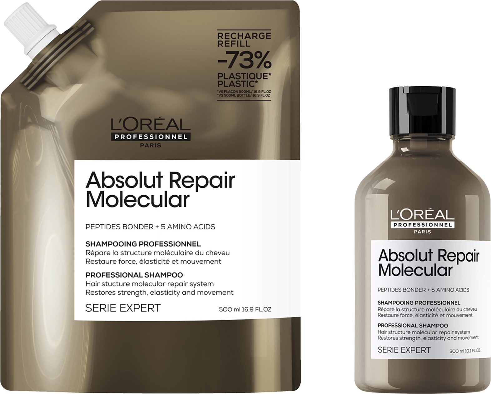 L’Oréal Professionnel Absolut Repair Molecular Shampoo 300ml and Refill Pack 500ml for damaged hair