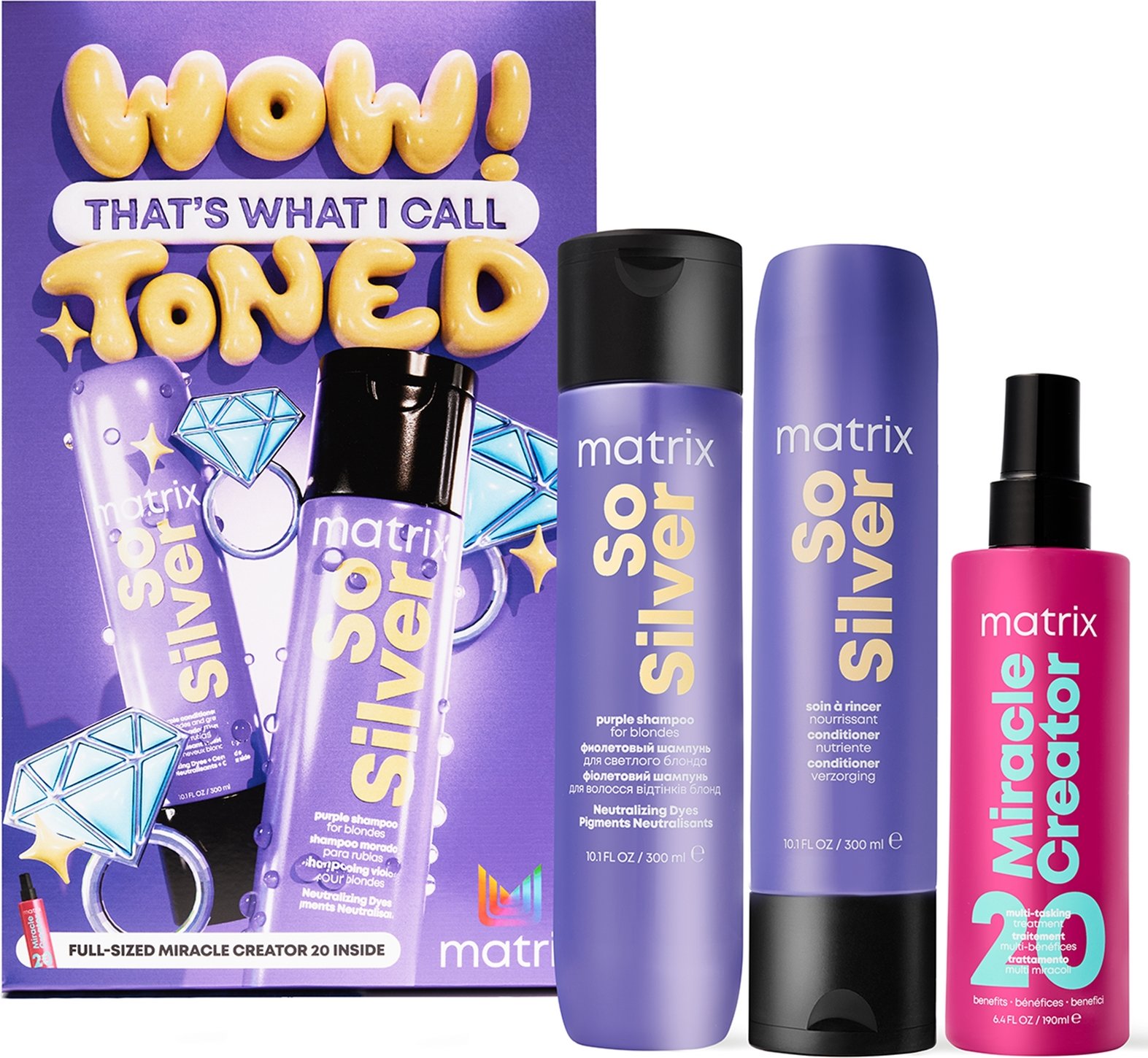Matrix So Silver Purple Shampoo, Conditioner and Miracle Creator Gift Set for Blonde and Grey Hair