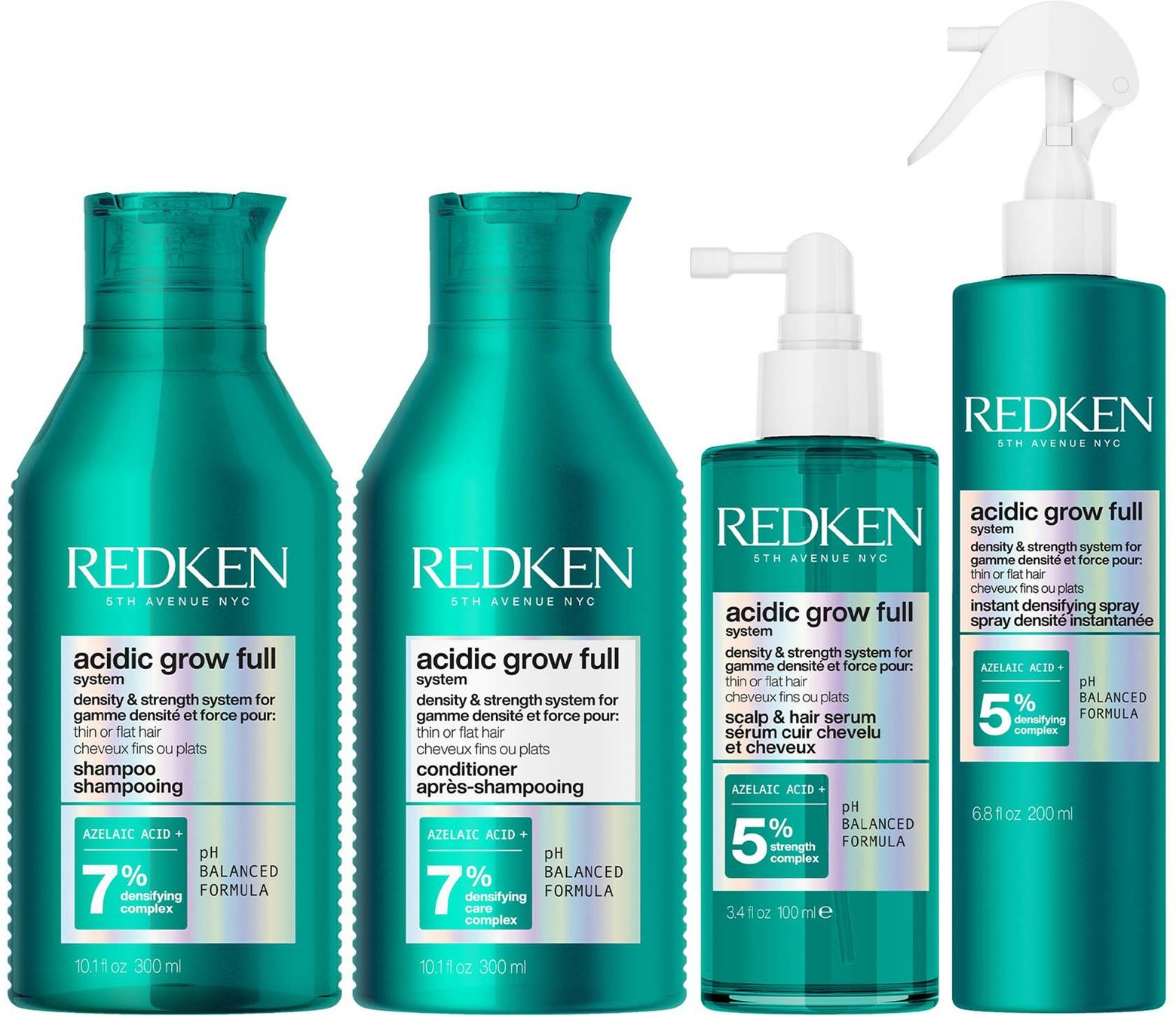 Redken Acidic Grow Full System Shampoo 300ml, Conditioner 300ml, Serum 100ml & Spray 190ml Bundle