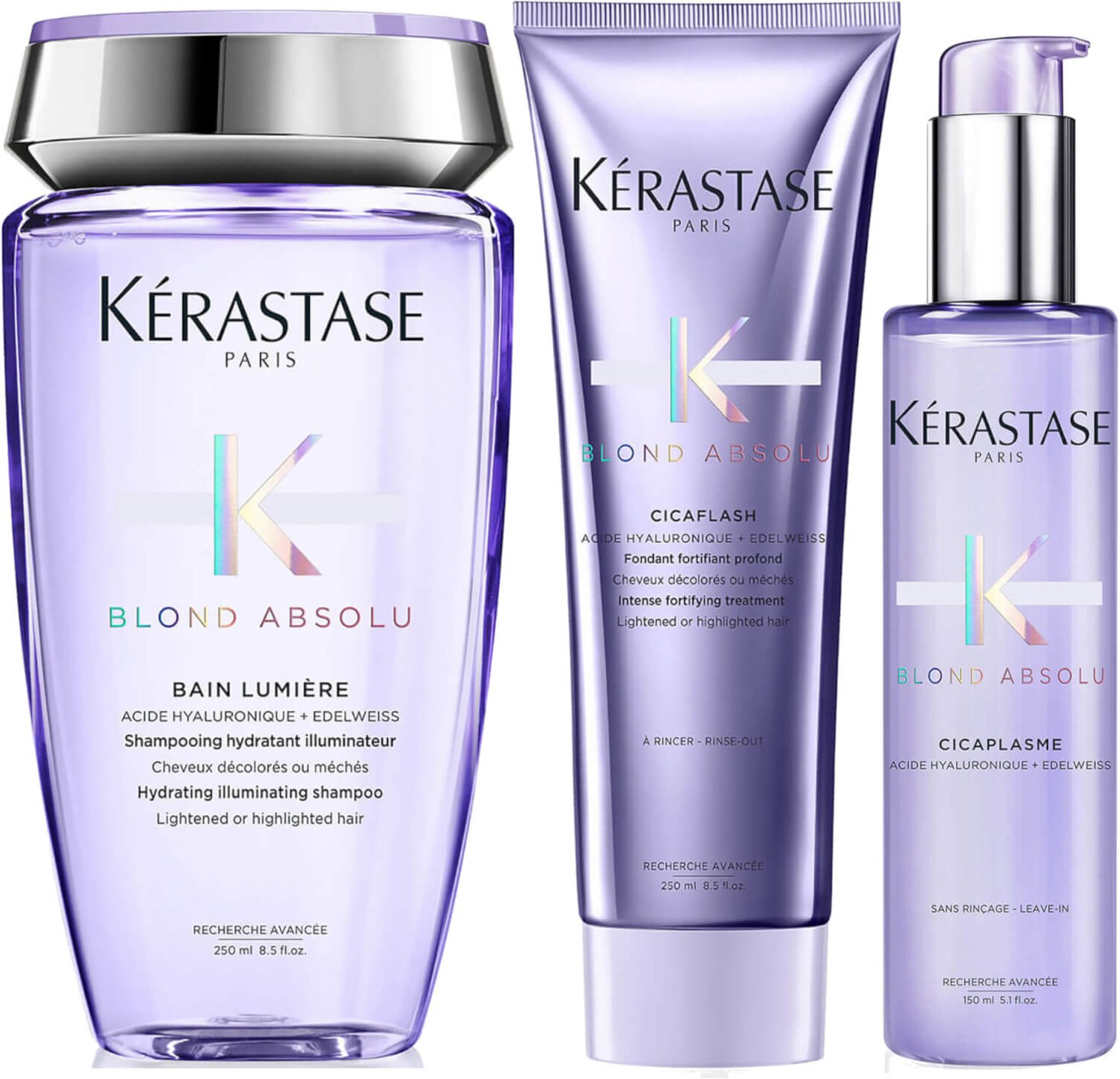 Kérastase Blond Absolu Shampoo, Conditioner and Treatment Hair Routine for Lightened or Highlighted Hair