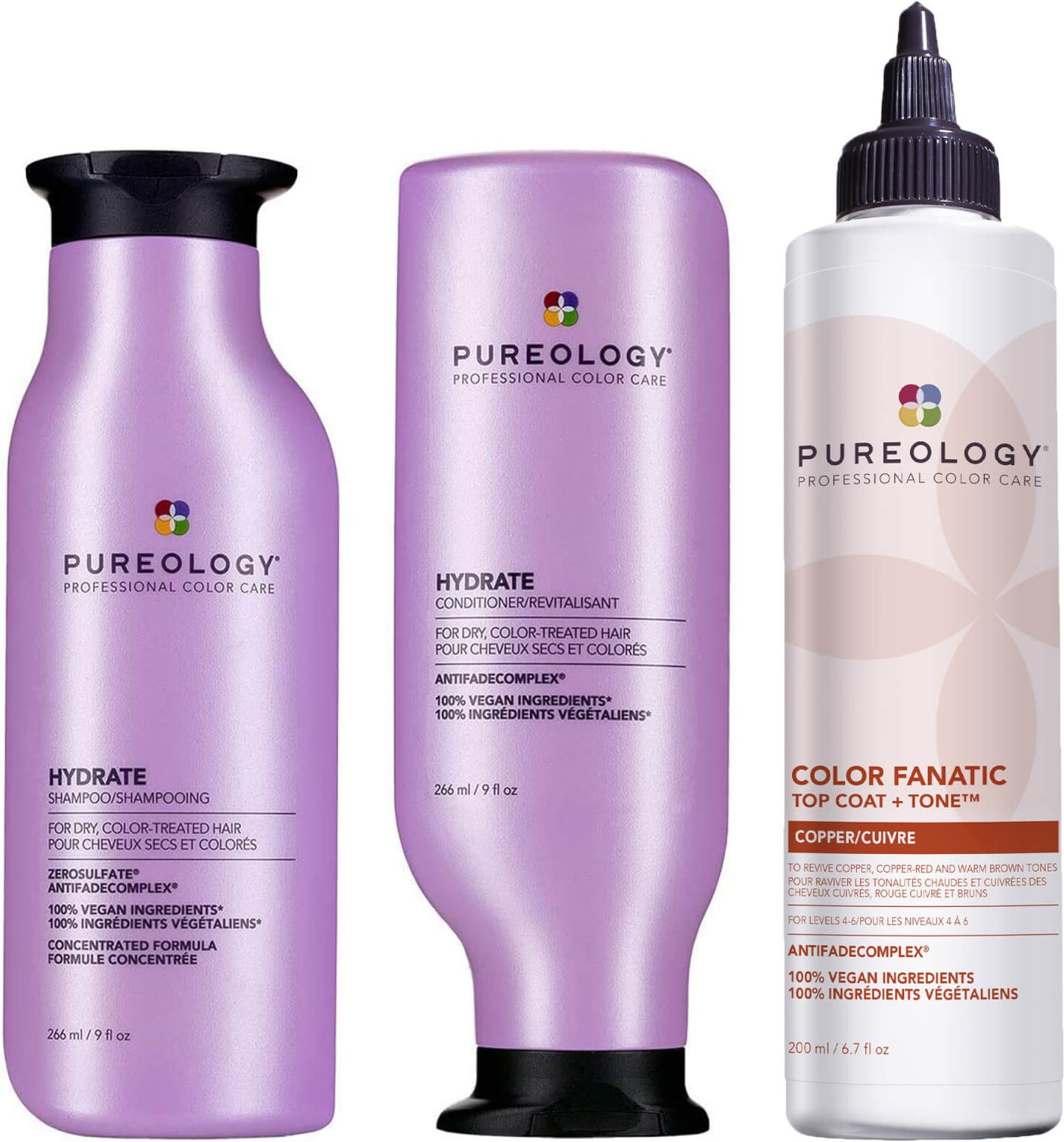 Thumbnail - Pureology Hydrate Shampoo, Conditioner and Top Coat & Tone Routine for Neutralising and Hydrating Copper Hair