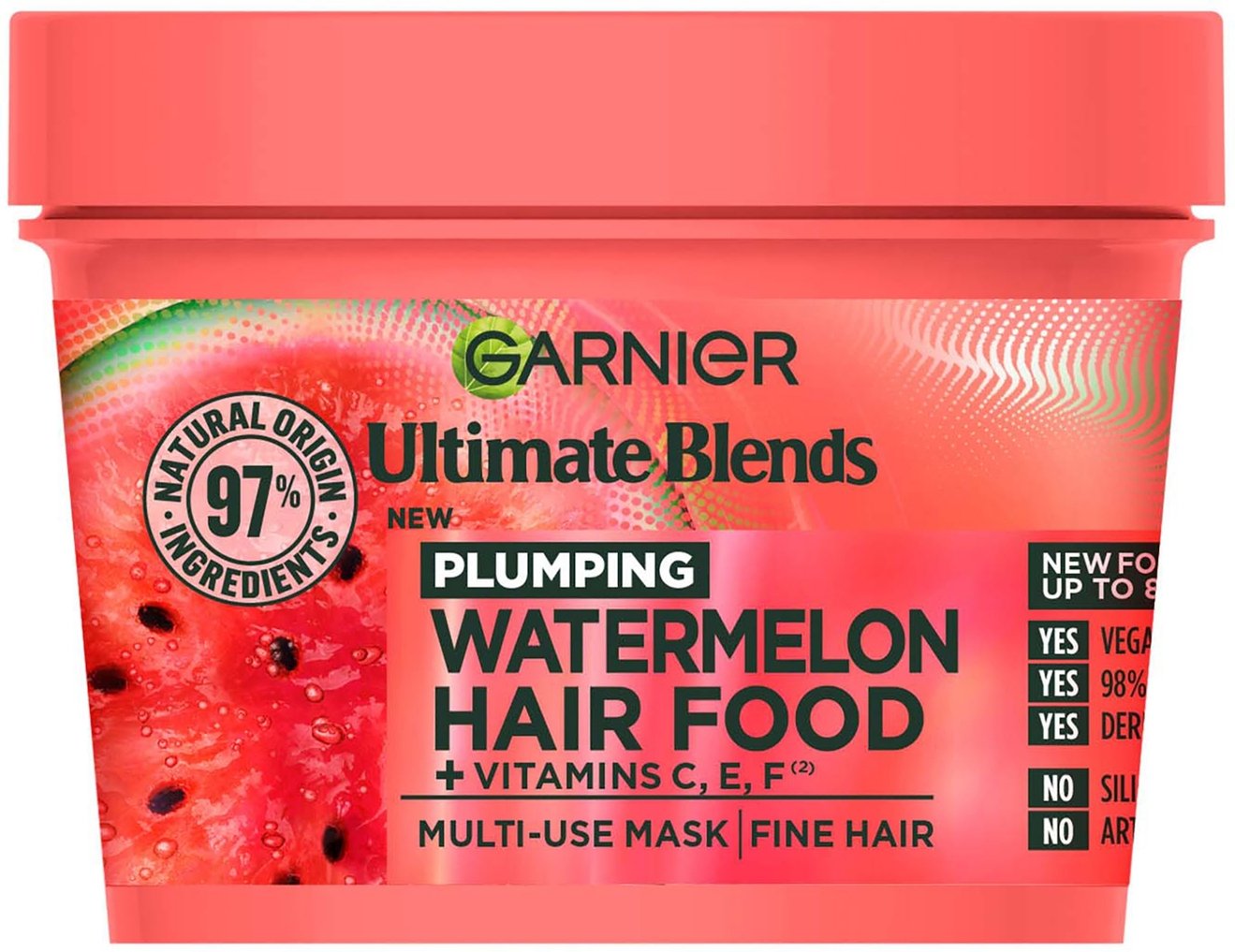 Garnier Ultimate Blends Plumping Hair Food Wassermelonen-3-in-1-Behandlung mit einer Maske 390 ml