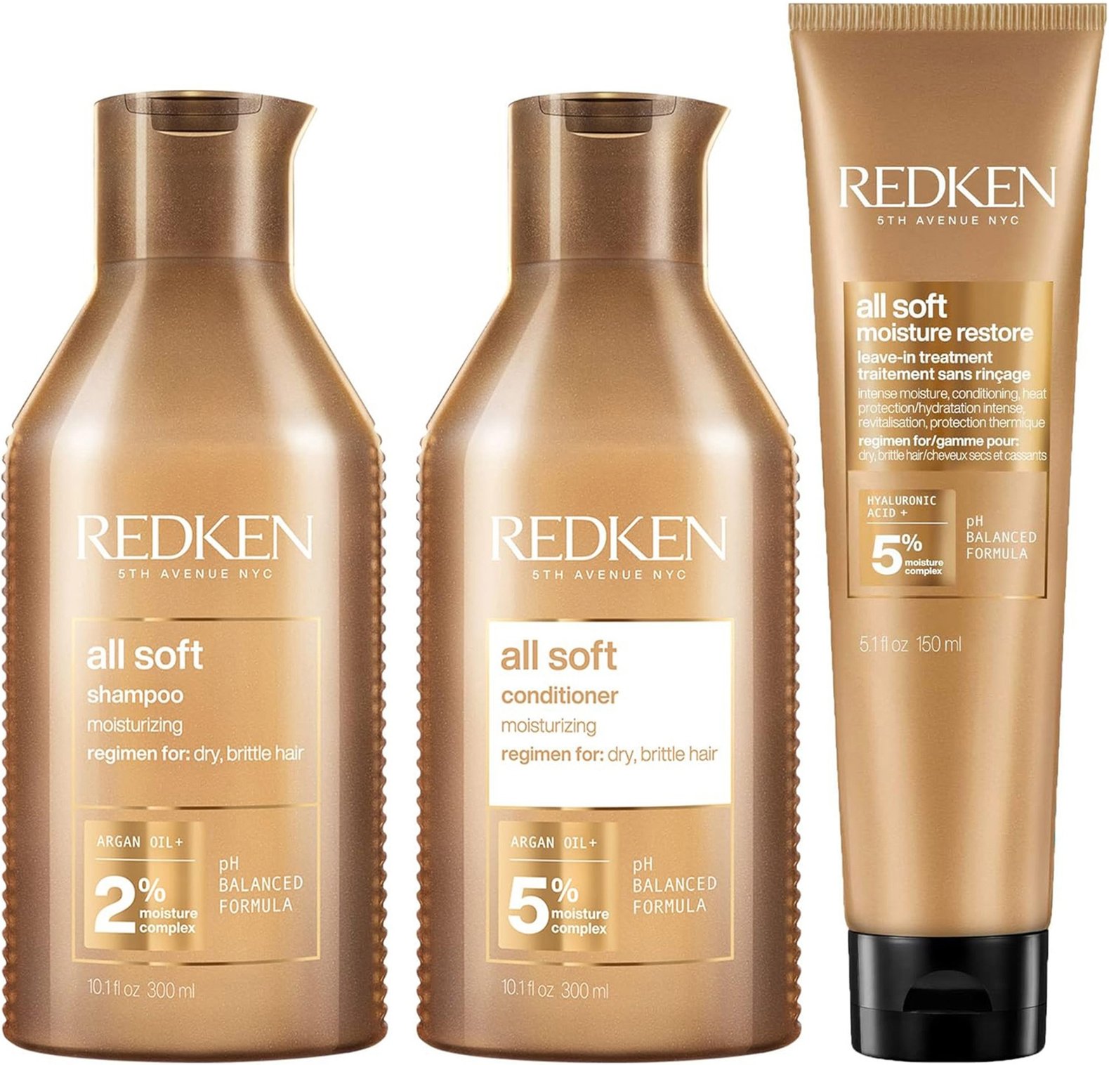 Redken All Soft Shampoo, Conditioner and Leave-in Routine for Dry Hair