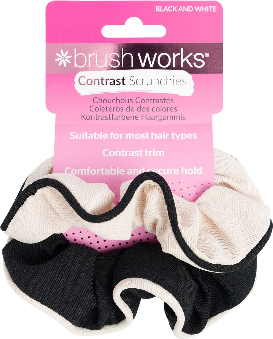 brushworks Contrast Scrunchies - Black & White - 2 Pack