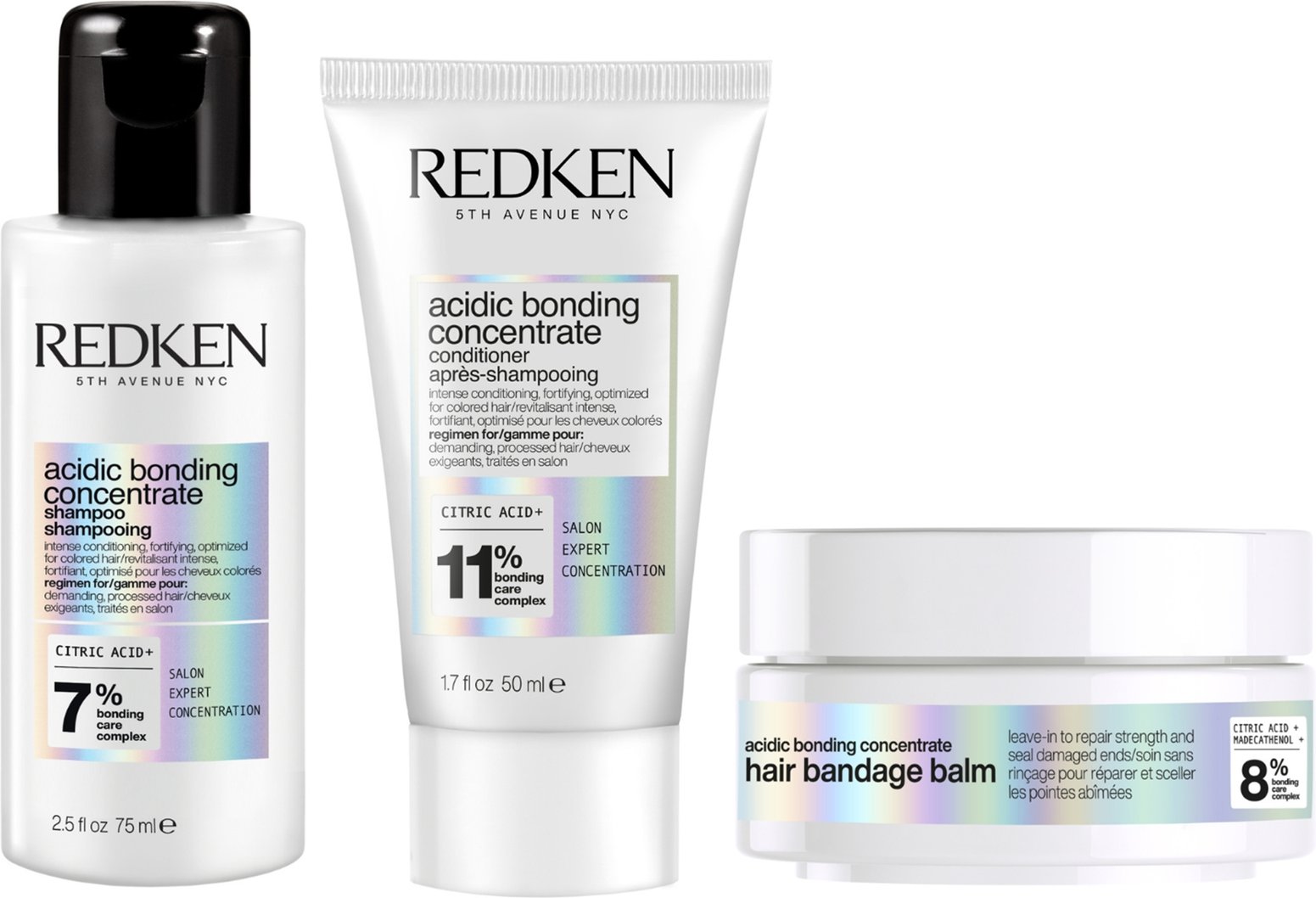 Redken Acidic Bonding Concentrate Hair Bandage Balm 75ml, Shampoo Mini 75ml and Conditioner Mini 50ml Bundle