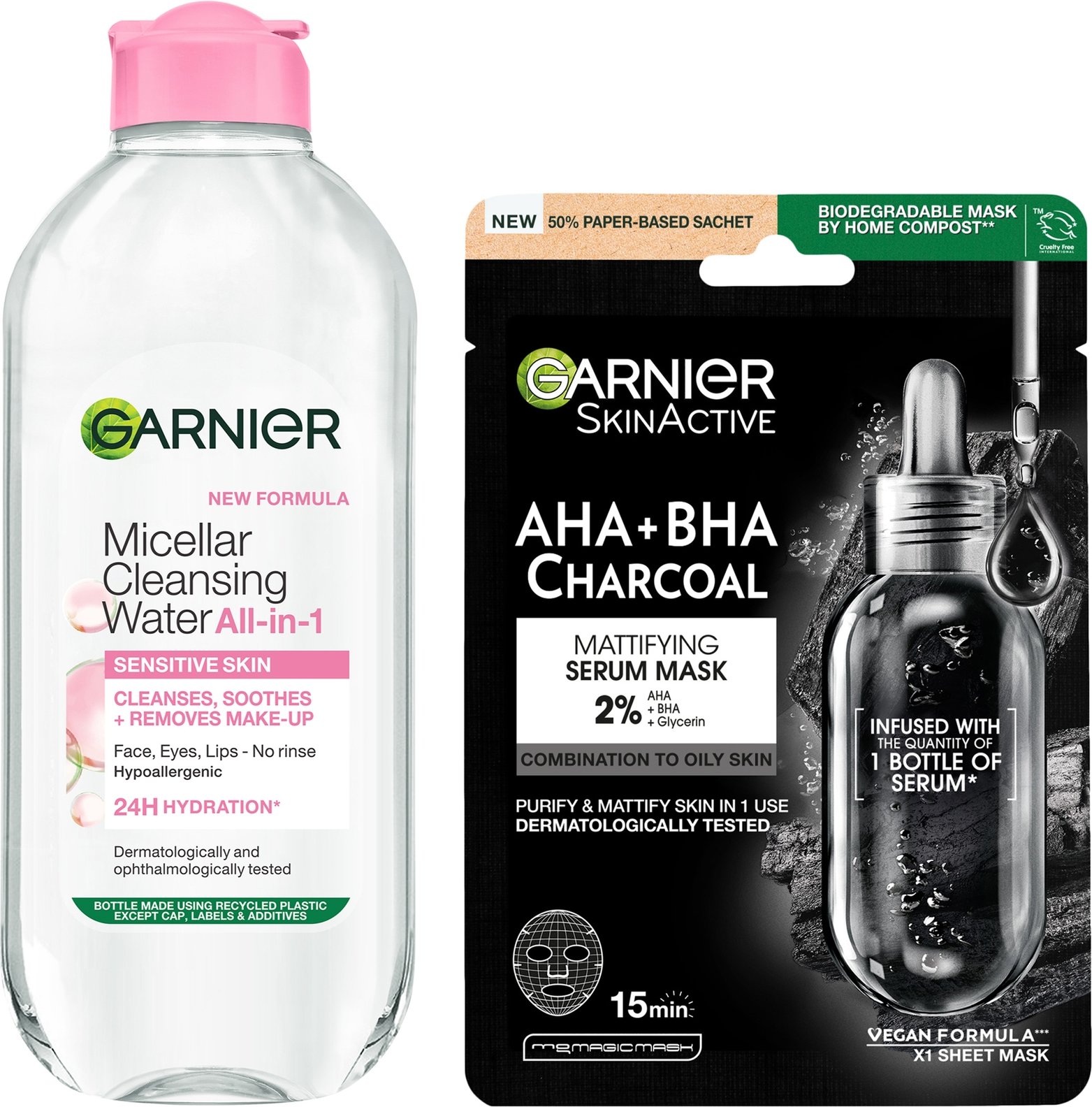 Garnier Micellar Water Sensitive Skin and Hydrating Face Sheet Mask for Enlarged Pores Kit Exclusive