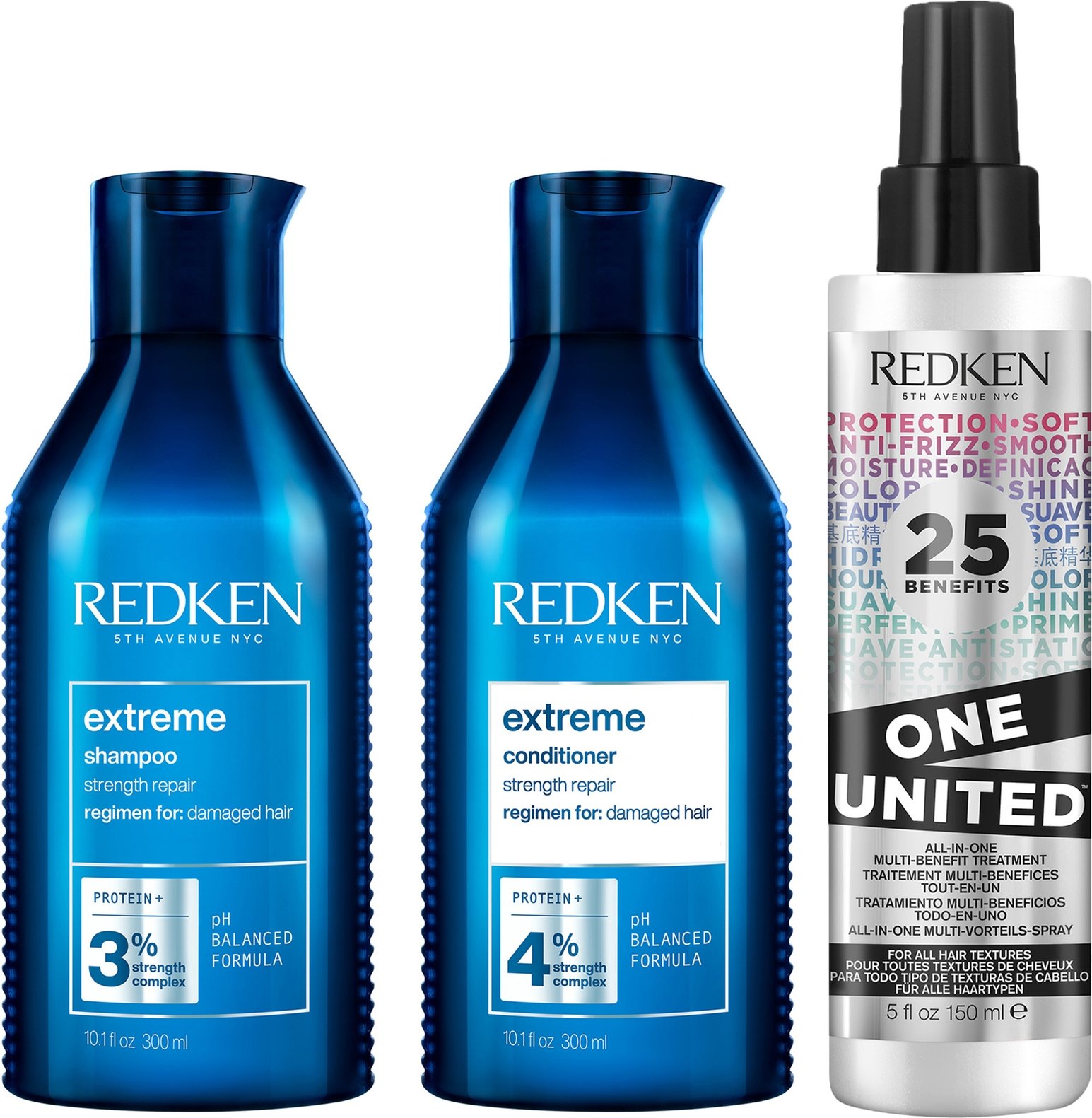 Redken Extreme Shampoo, Conditioner and One United Multi-Benefit Leave-in Treatment, Strength Repair Bundle for Damaged ...