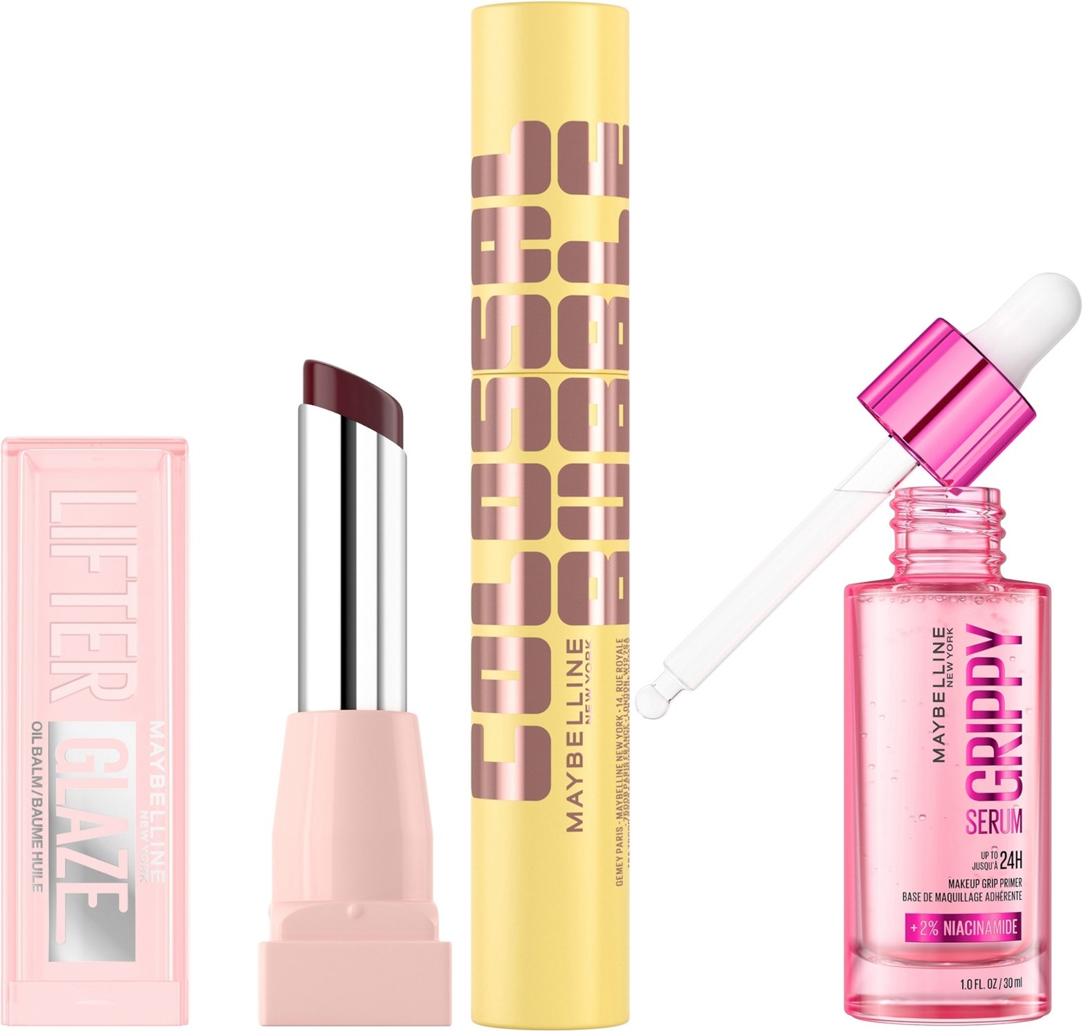 Maybelline Viral Favourites Make Up Bundle with Grippy Primer, Colossal Mascara and Lifter Glaze Lip Balm (Various Shade...