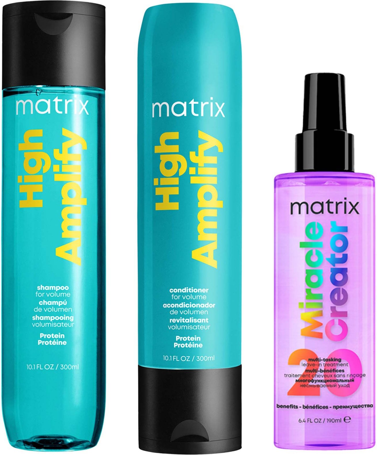 Matrix Total Results Volumising High Amplify Shampoo, Conditioner and Miracle Creator Spray Routine for Fine and Flat Ha...