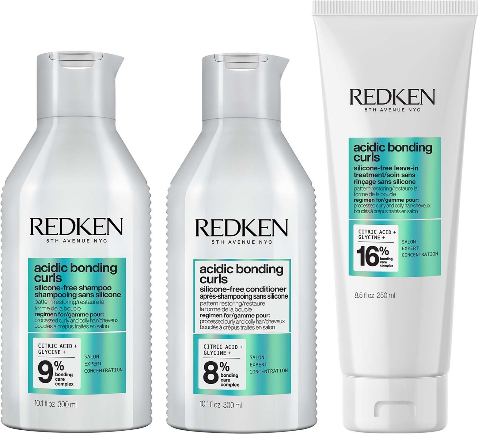 Redken Acidic Bonding Curls Silicone-Free Shampoo Conditioner and Leave-In Routine for Damaged Curls and Coils