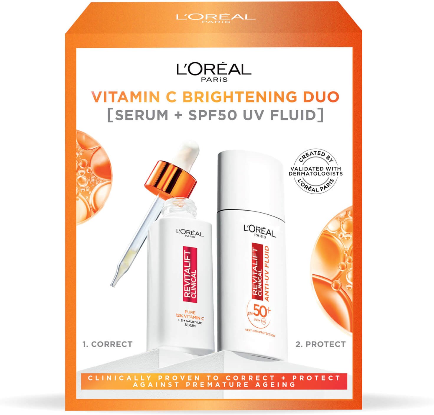 L'Oréal Paris Revitalift Reines Vitamin -C-Serum und LSF 50+ Unsichtbares Fluid Gesichtsduo