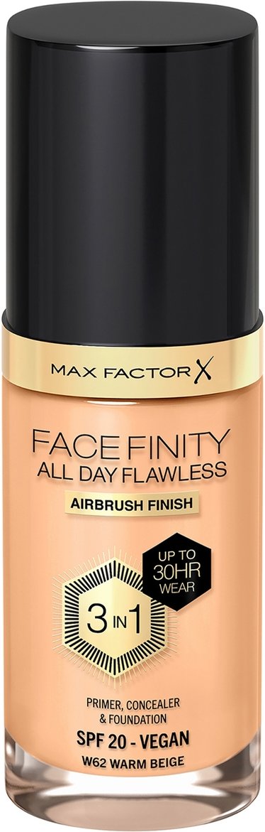 Thumbnail - Max Factor Facefinity All Day Flawless 3 in 1 Vegan Foundation 30ml (Various Shades) - W62 - WARM BEIGE
