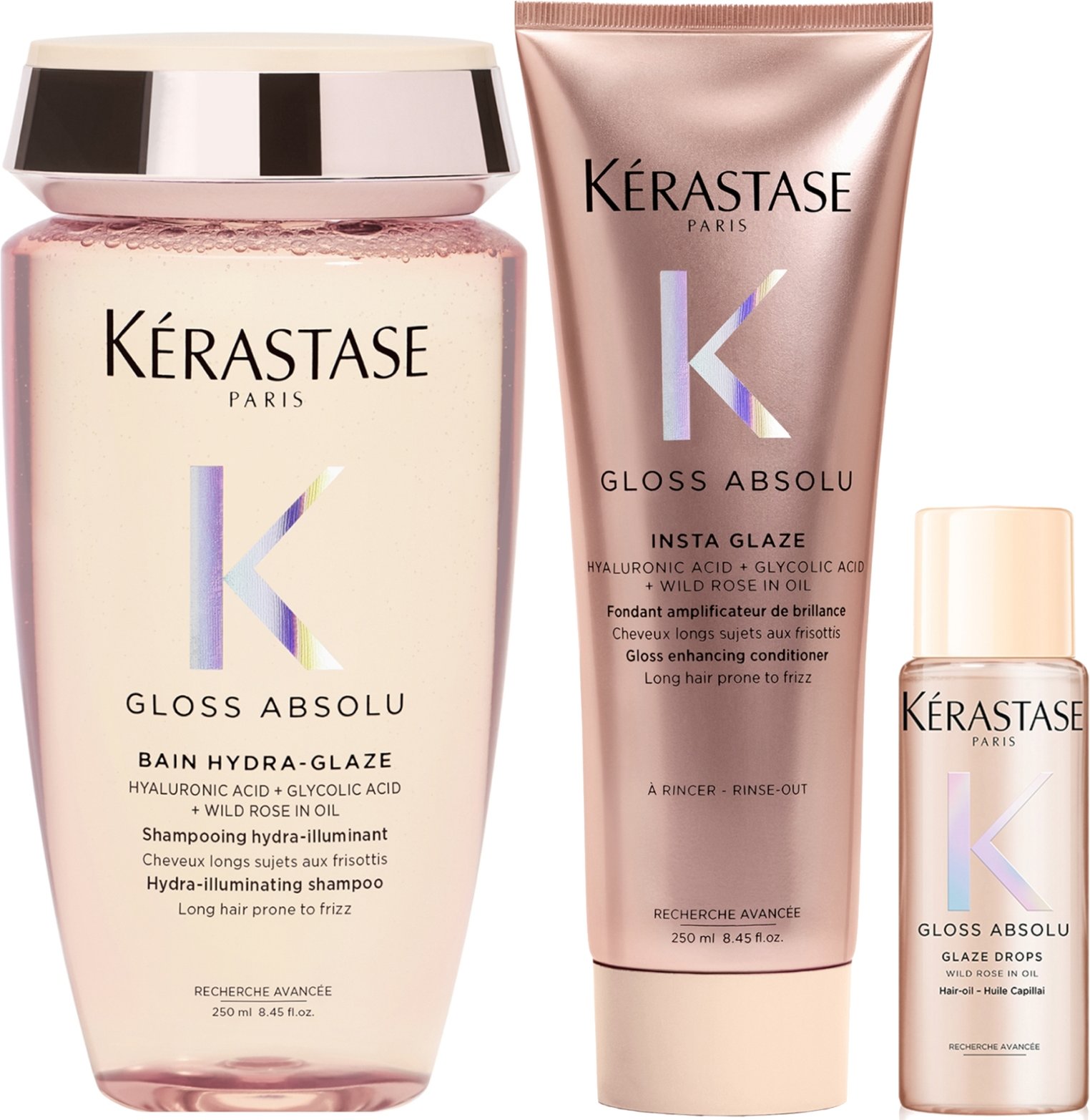 Kérastase Gloss Absolu Shampoo 250ml and Conditioner 250ml with Mini Deluxe Glaze Oil Drops 15ml