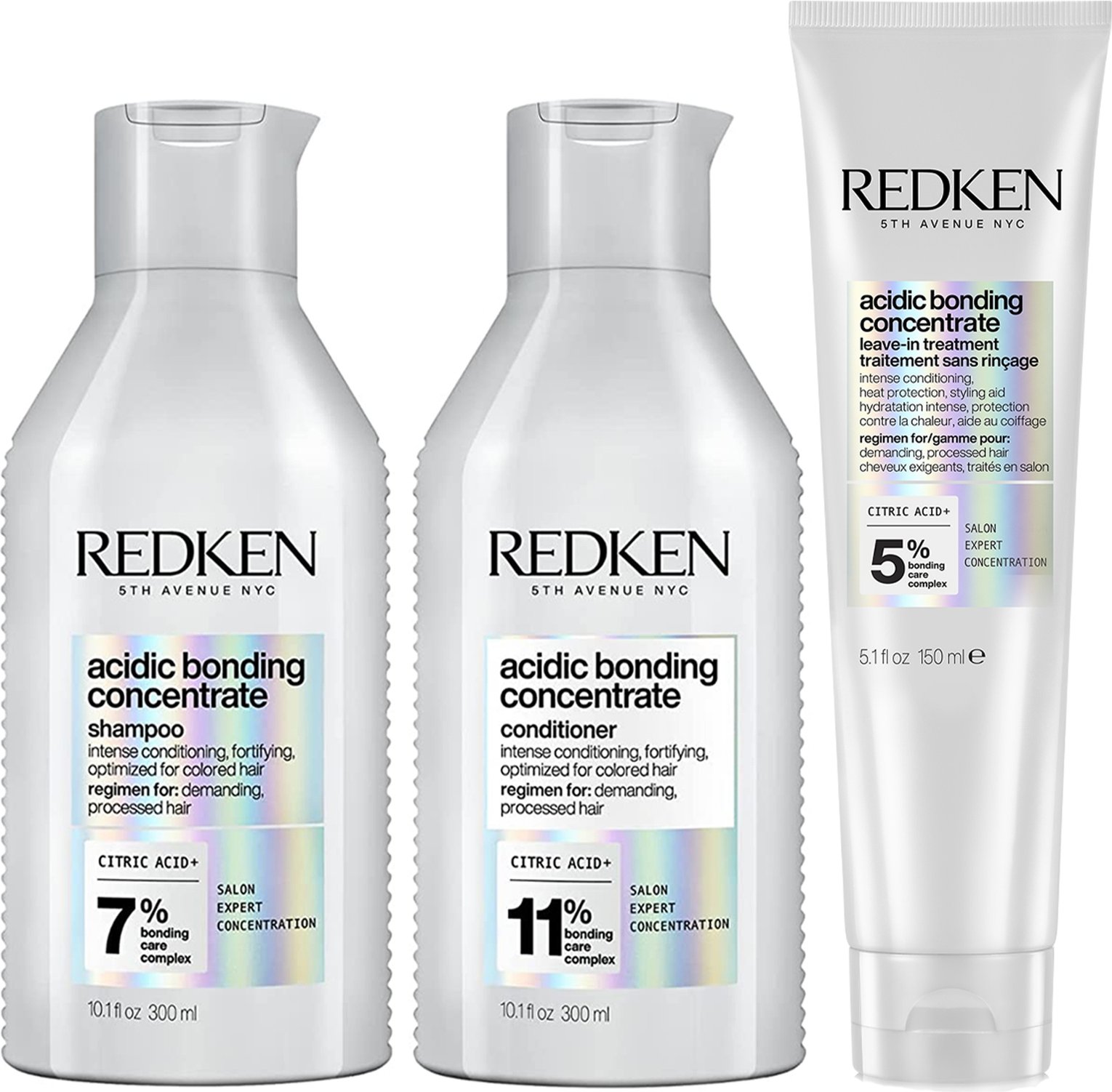 Redken Acidic Bonding Concentrate Shampoo, Conditioner and Leave-in Treatment Bond Repair Bundle