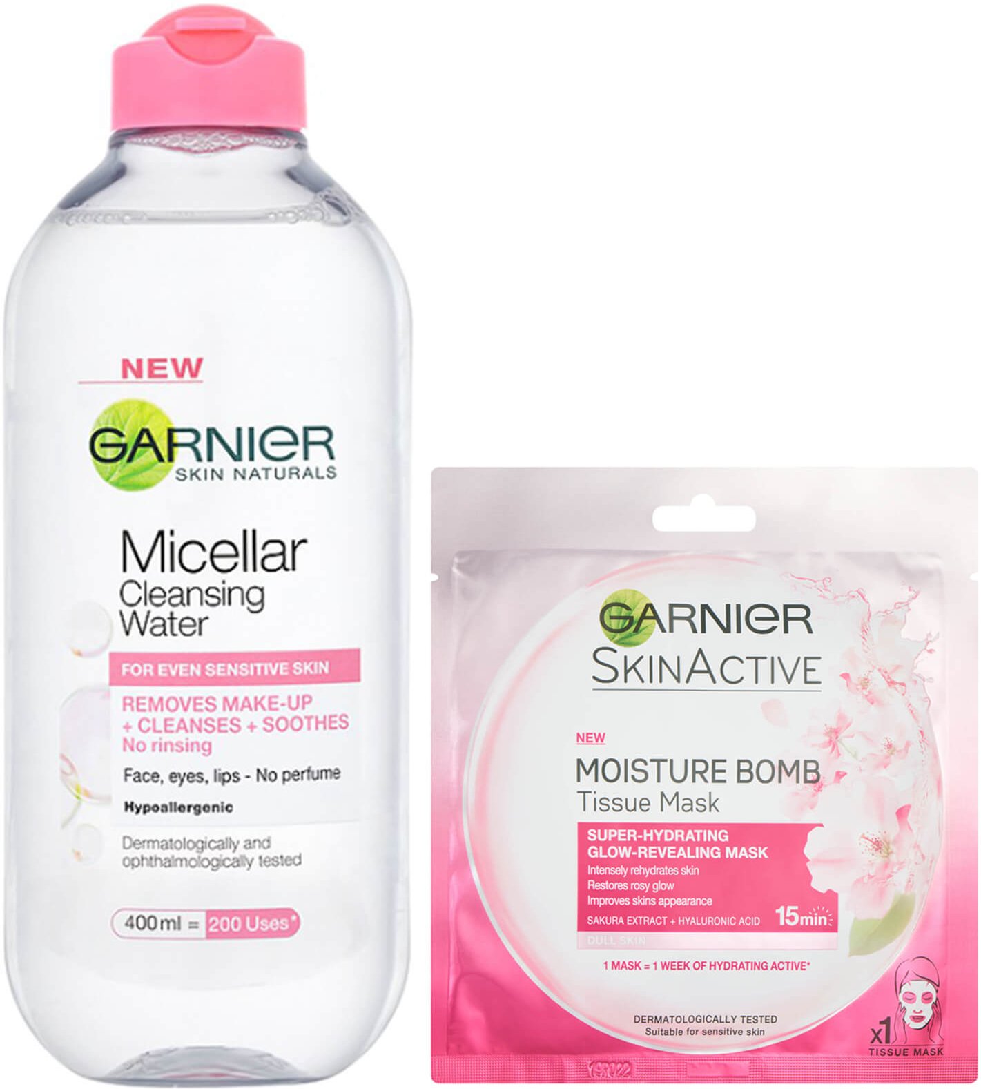 Garnier Micellar Water Sensitive Skin and Hydrating Moisture Bomb Face Sheet Mask Kit Exclusive