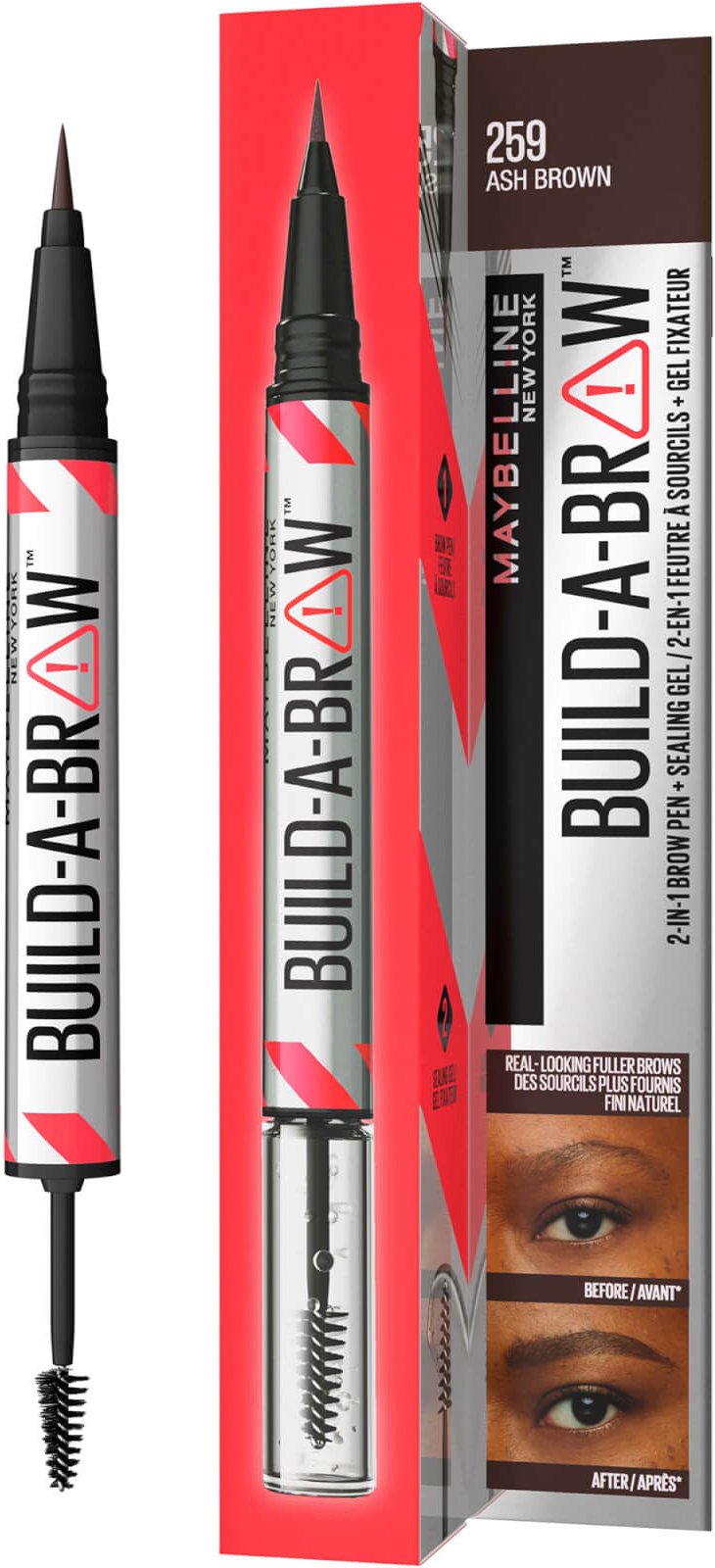 Maybelline Build-A-Brow 2 Easy Steps Eye Brow Pencil and Gel (Various Shades) - Ash Brown