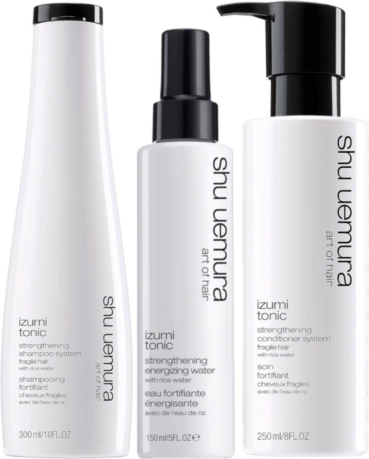 Shu Uemura Art of Hair Izumi Tonic Rice Water Shampoo, Conditioner and Hair Tonic Water Routine