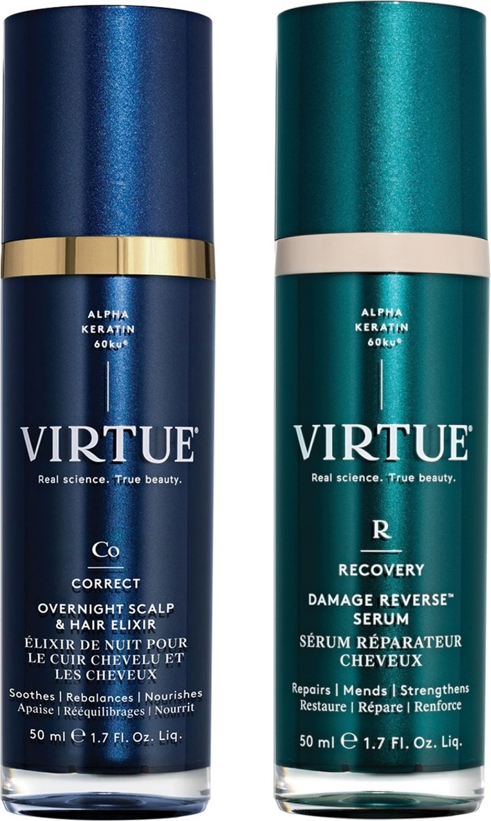 VIRTUE Damage Reverse Serum 50ml & Overnight Scalp & Hair Elixir 50ml Duo