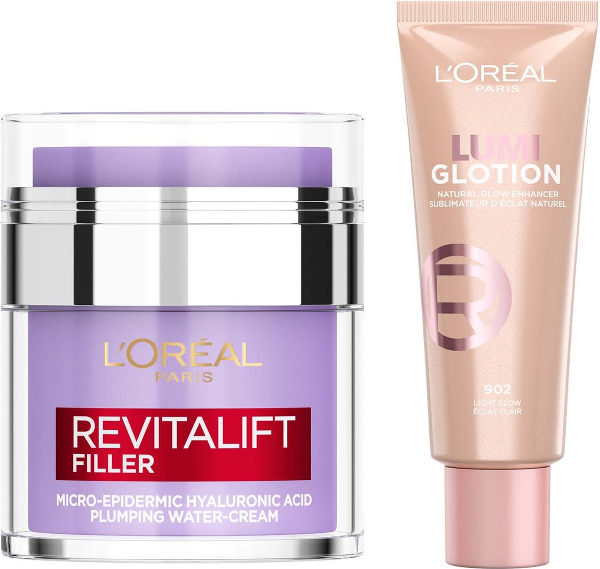 L'Oréal Paris Hyaluronic Filler Water Cream & Lumi Glotion Bundle (Various Shades) - 902 Light Glow